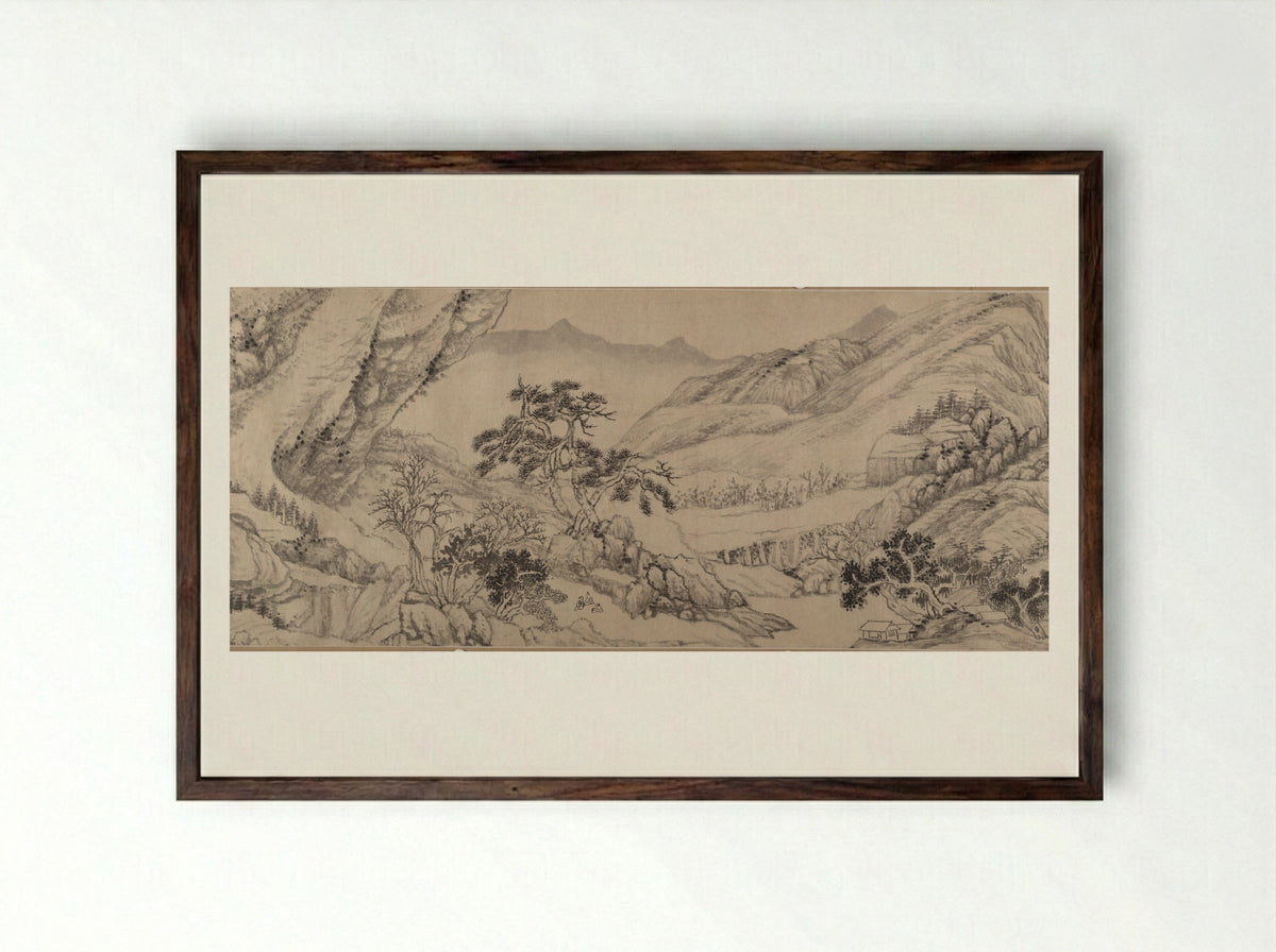 Untitled (Mountainous River Scene) - Liu Yu - Framed Print Dark Wood