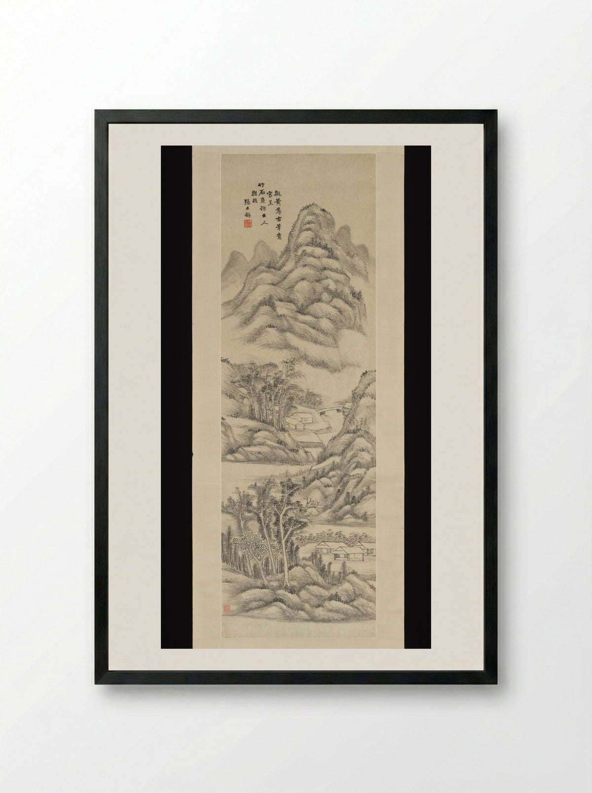 Untitled (Mountainous River Valley) - Zhang Shanghe - Framed Print Black