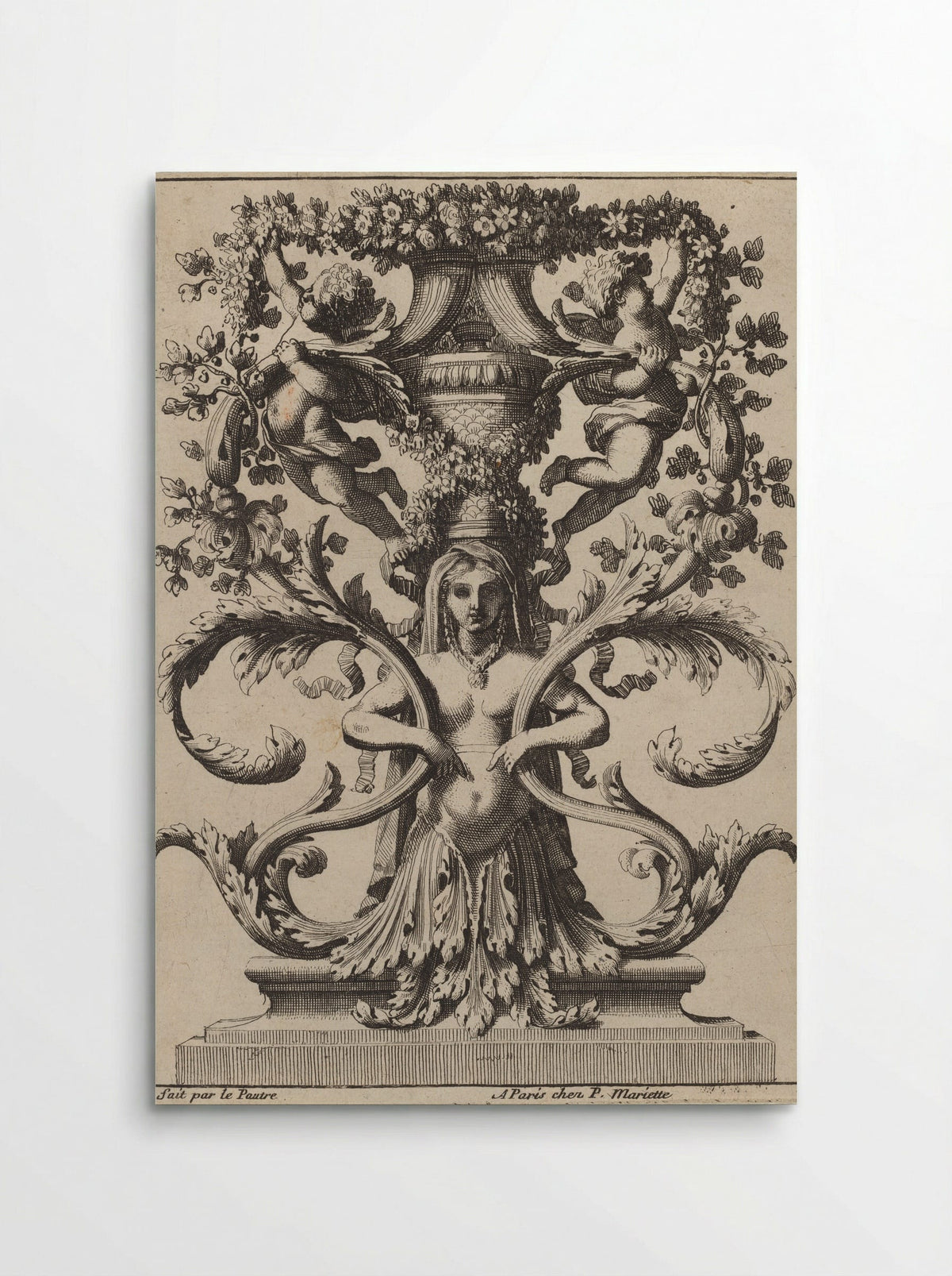 Untitled (Ornamental Design with Female Figure and Putti) - Jean Le Pautre - Poster