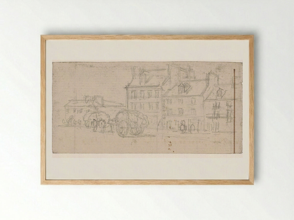 Untitled (Parisian Street with Wagons) - Georges Michel - Framed Print Wood