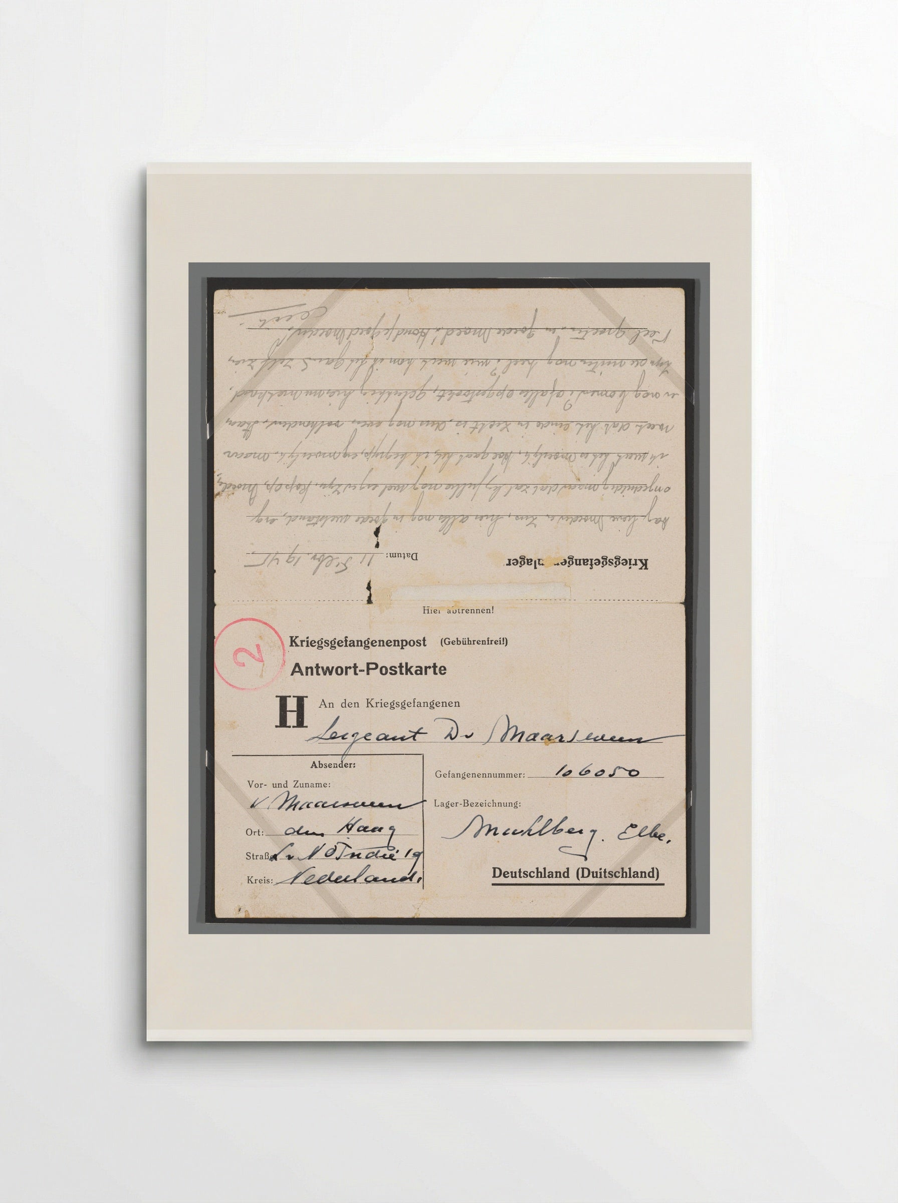 Untitled (Prisoner of War Correspondence Card) - Dick W.B. van Maarseveen - Poster