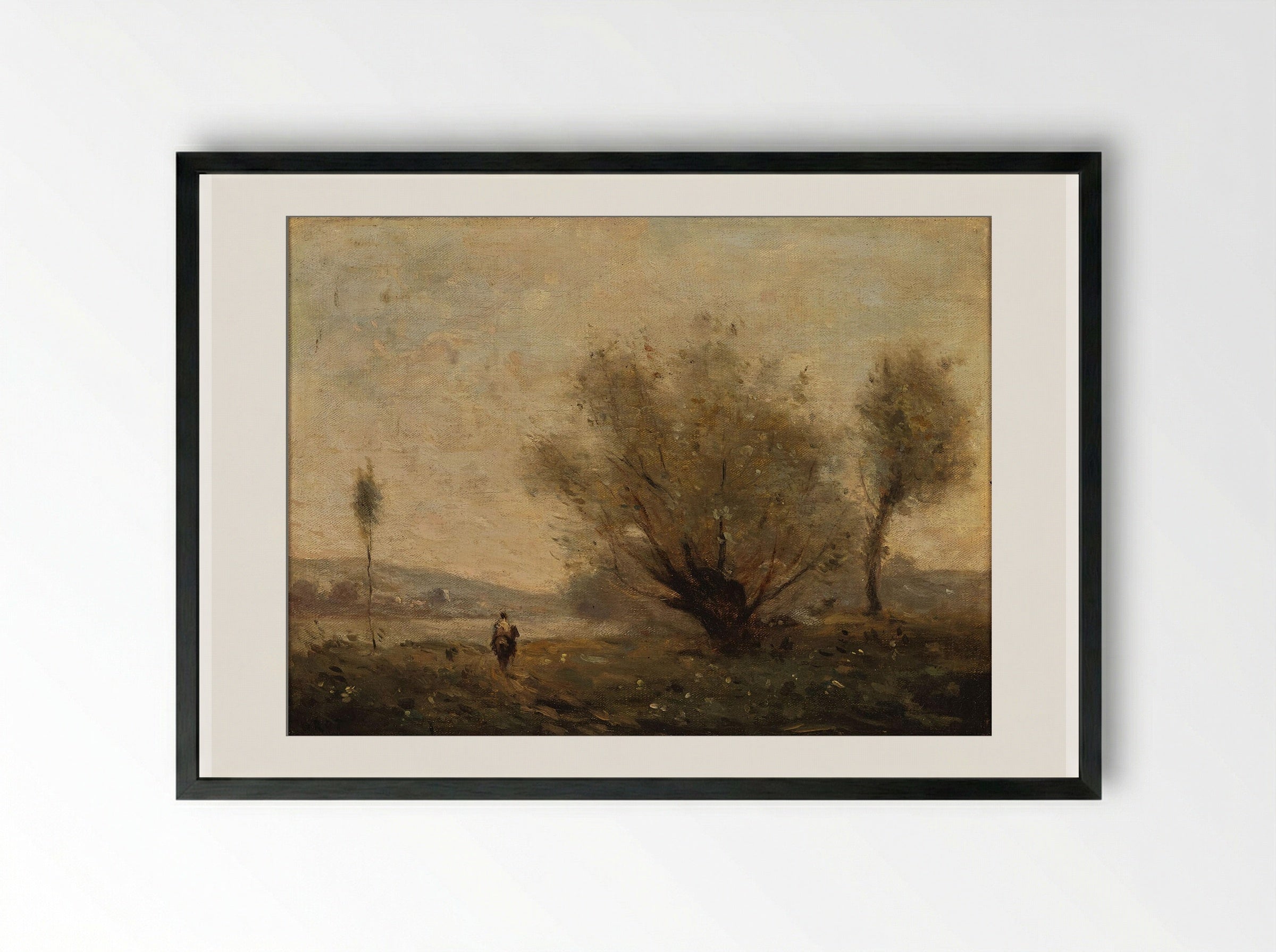 Untitled (Rider on a Path) - Jean-Baptiste-Camille Corot - Framed Print Black
