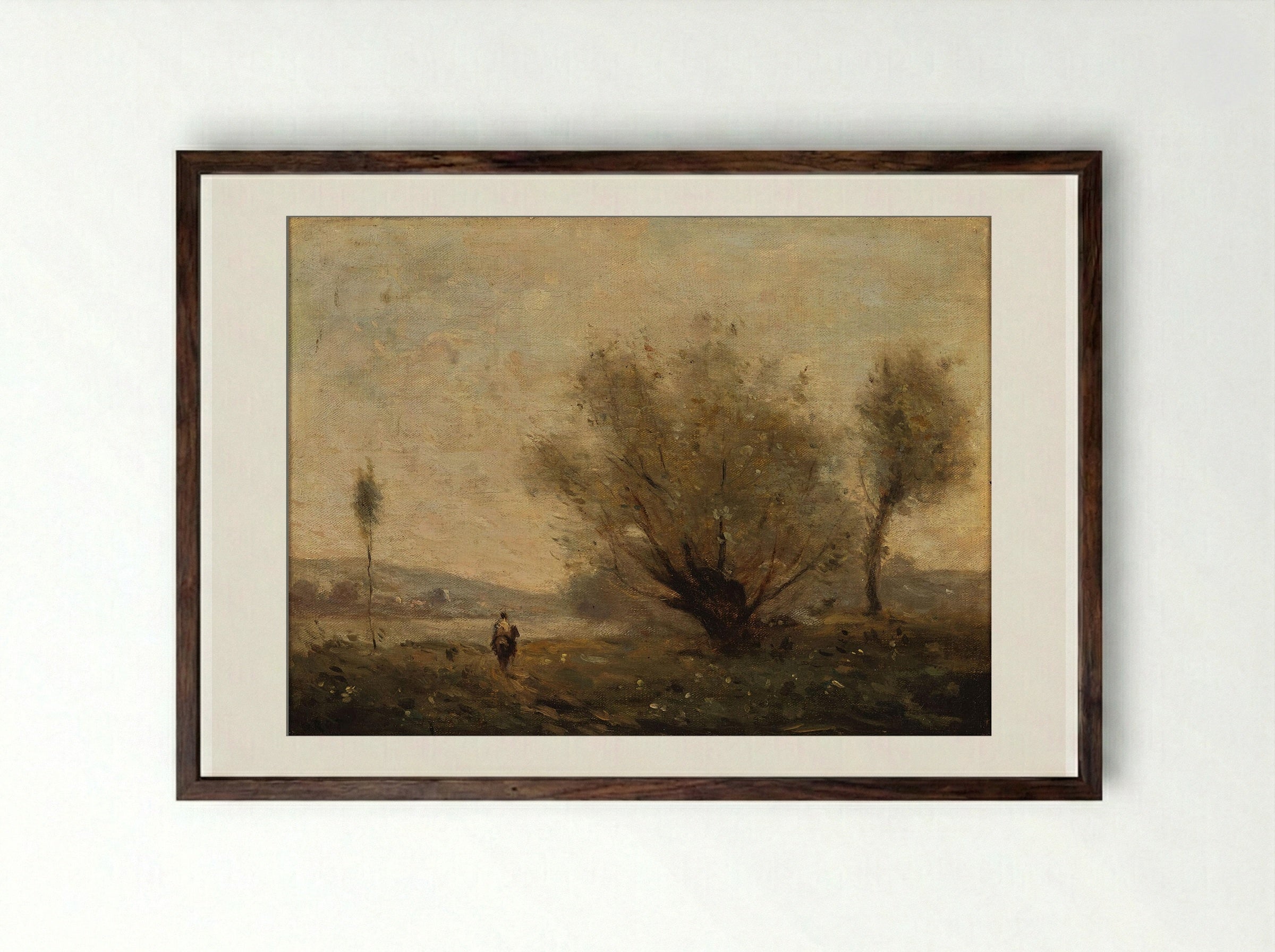 Untitled (Rider on a Path) - Jean-Baptiste-Camille Corot - Framed Print Dark Wood