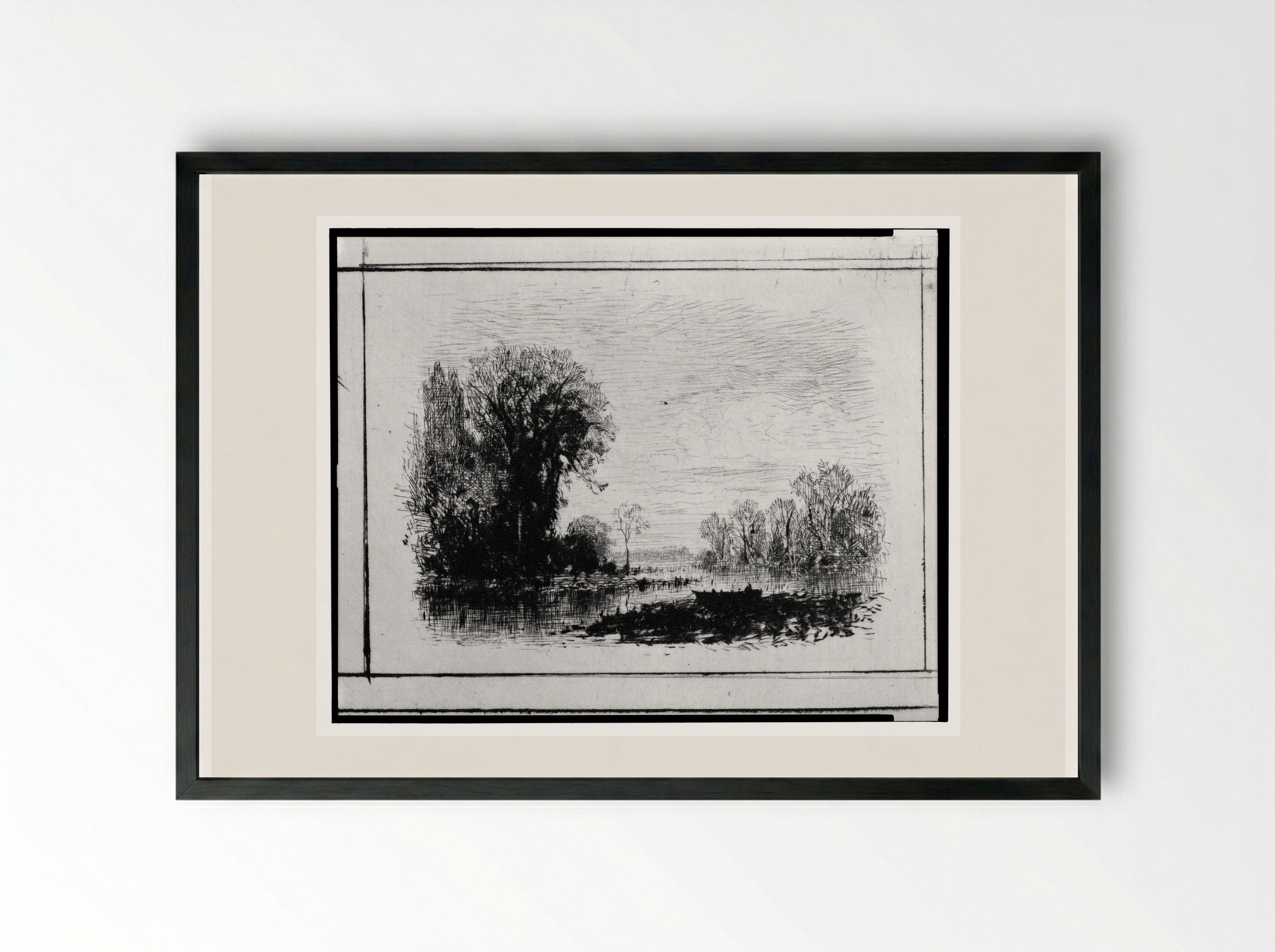 Untitled (River Scene with Boat) - Maxime Lalanne - Framed Print Black