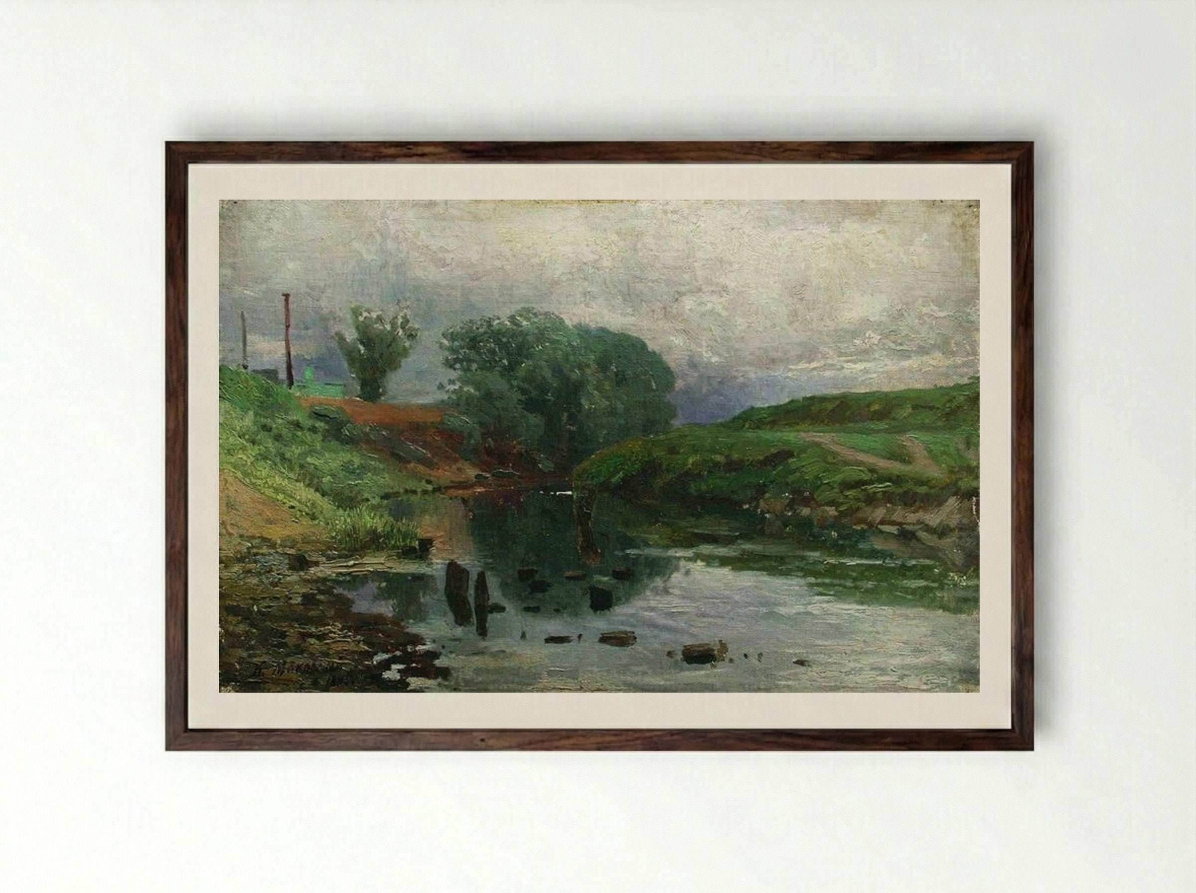 Untitled (Riverbank Scene) - Konstantin Makovsky - Framed Print Dark Wood