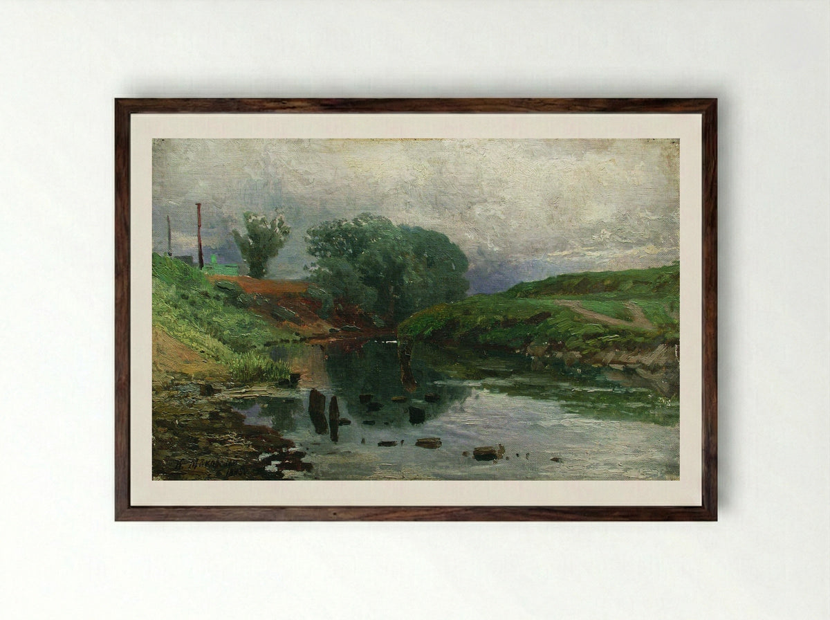Untitled (Riverbank Scene) - Konstantin Makovsky - Framed Print Dark Wood