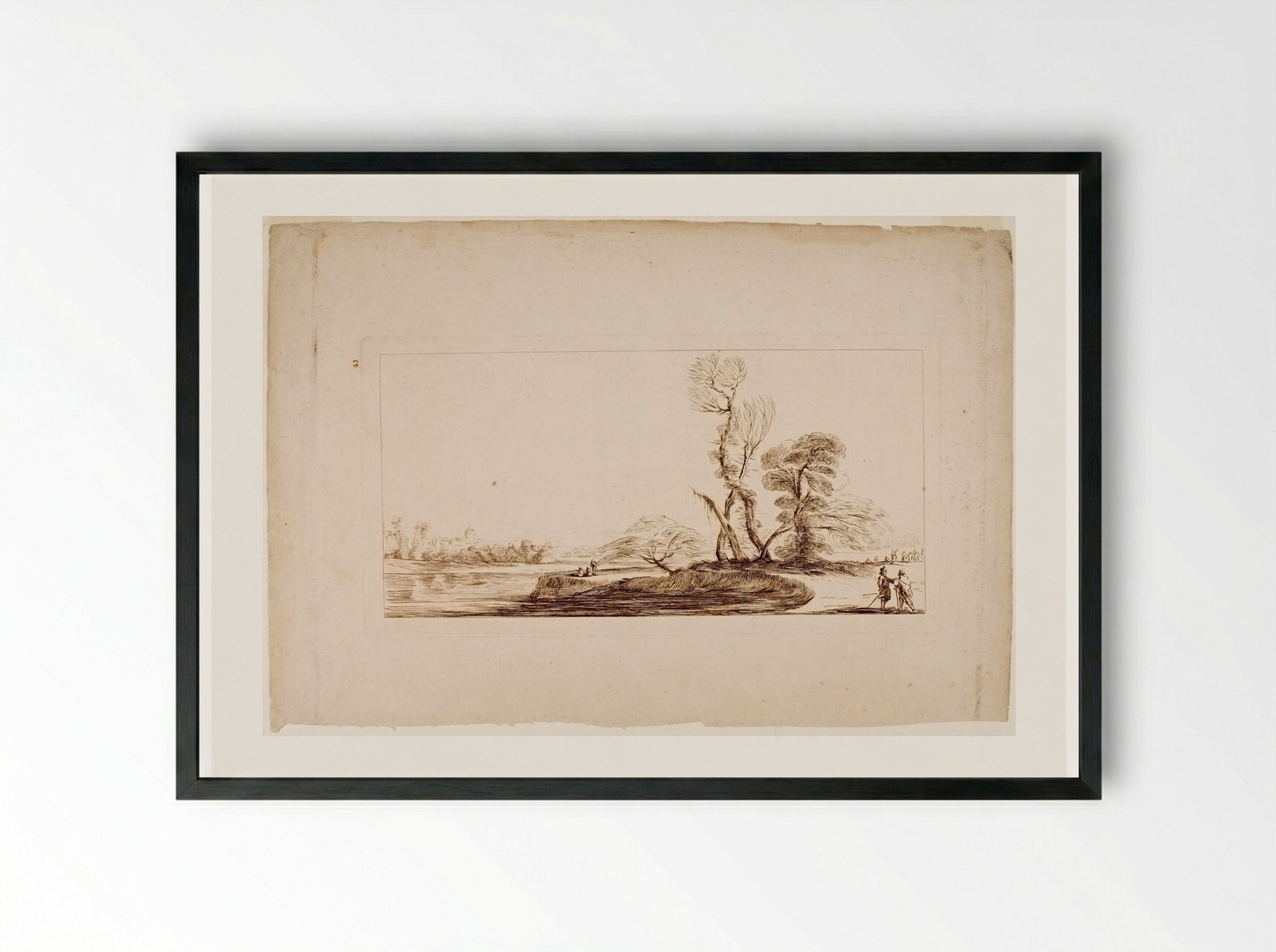 Untitled (Riverbank with Figures) - Francesco Bartolozzi - Framed Print Black