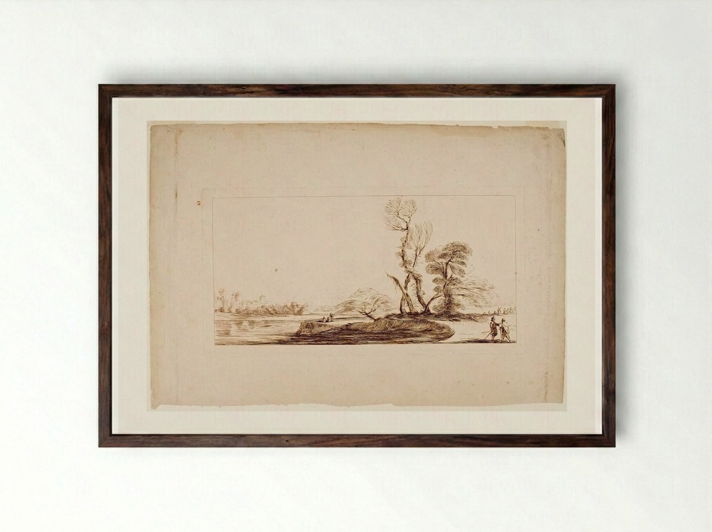 Untitled (Riverbank with Figures) - Francesco Bartolozzi - Framed Print Dark Wood