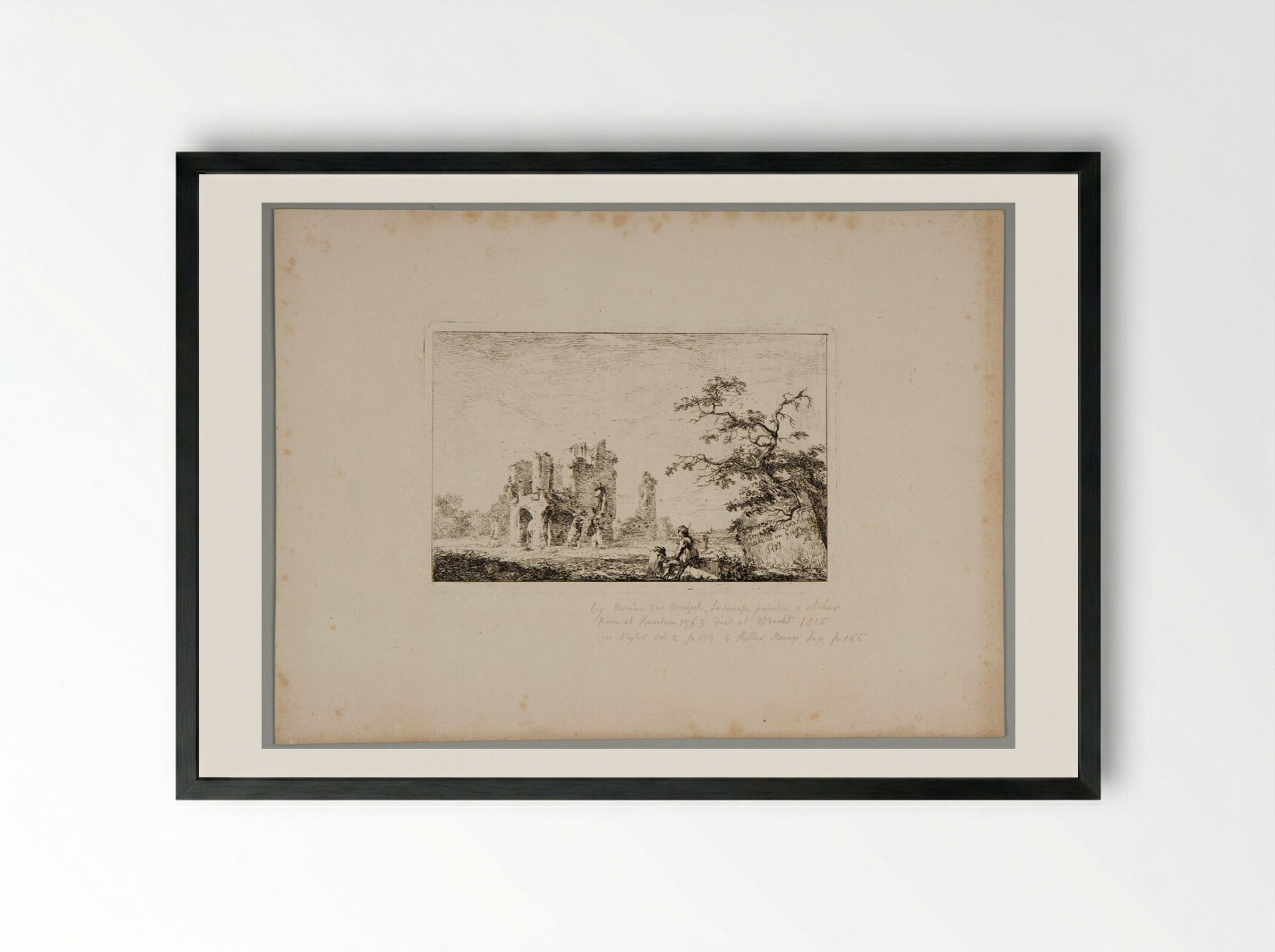 Untitled (Ruined Building with Figure) - Hermanus van Brussel - Framed Print Black