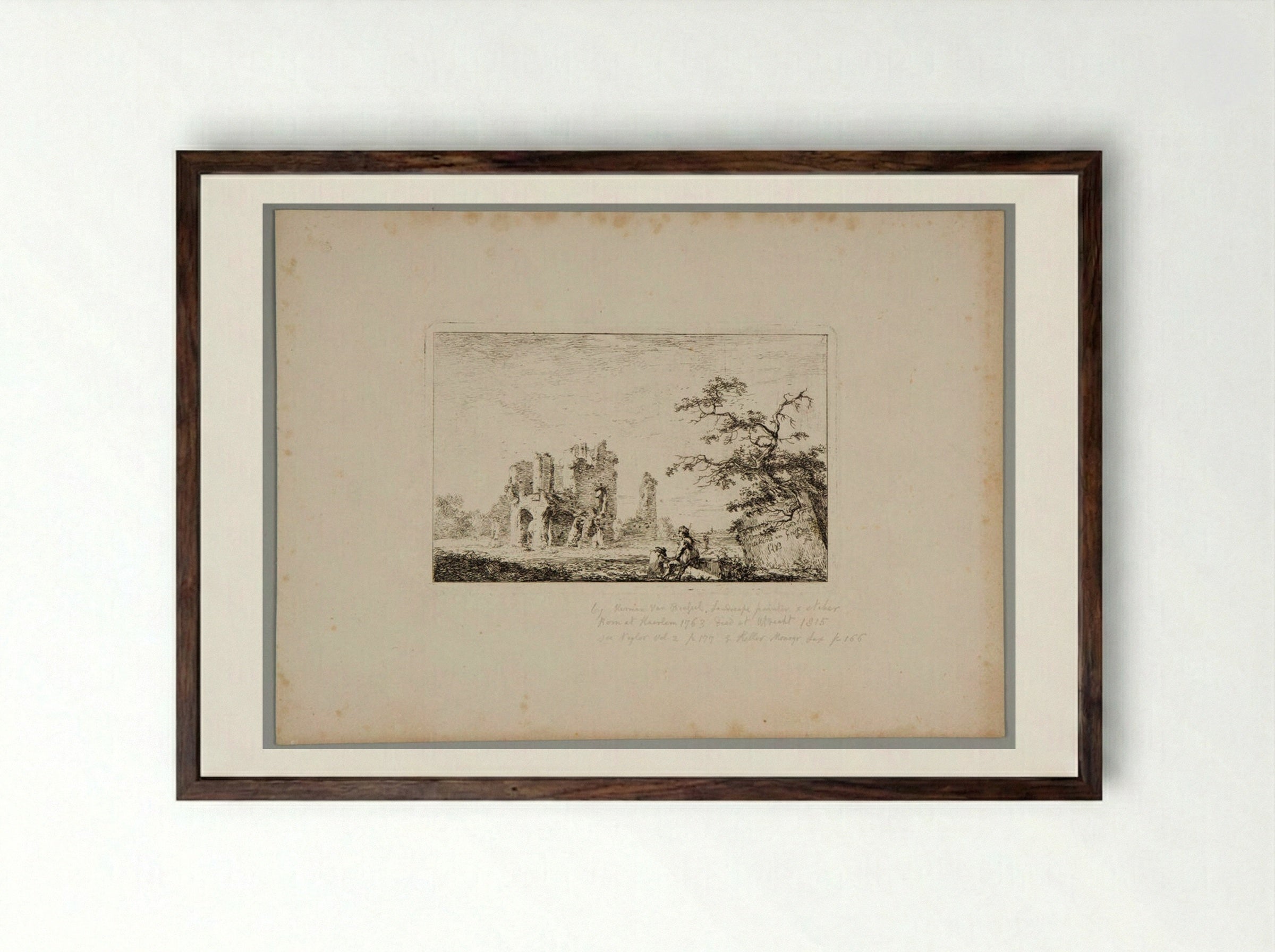Untitled (Ruined Building with Figure) - Hermanus van Brussel - Framed Print Dark Wood