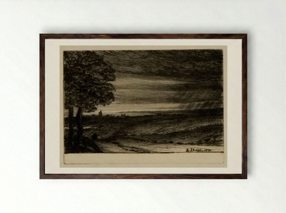Untitled (Rural Scene, Etching) - Auguste Delâtre - Framed Print Dark Wood
