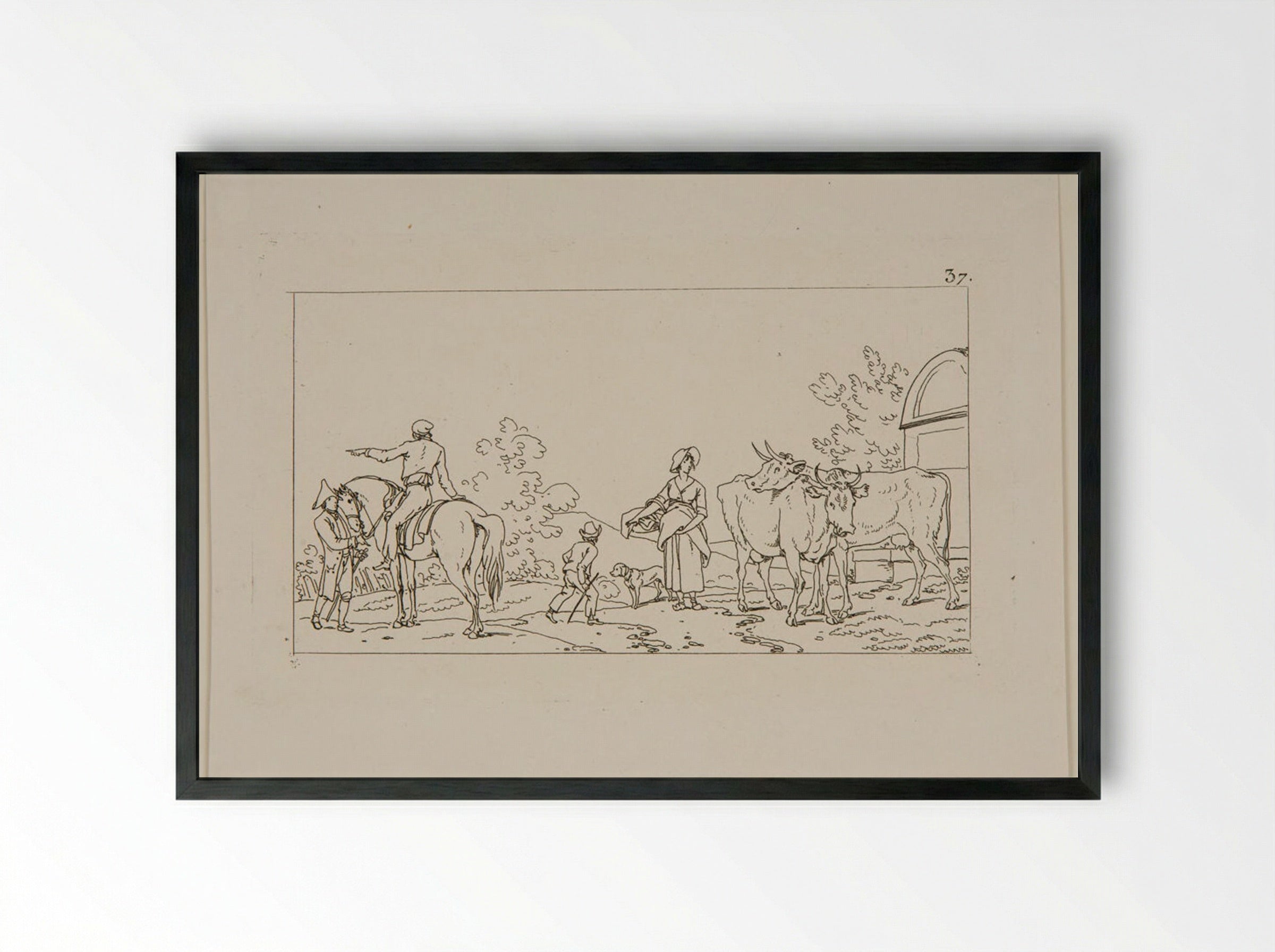 Untitled (Rural Scene with Cattle and Horseman) - Jacques-Francois-Joseph Swebach - Framed Print Black