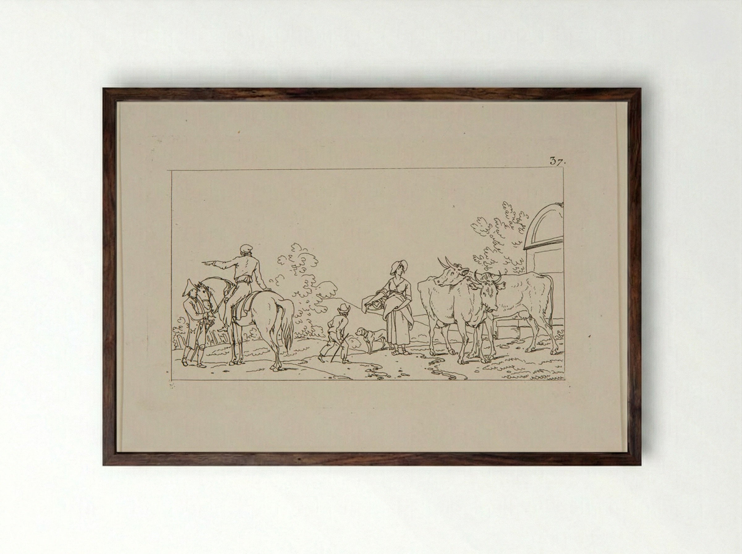 Untitled (Rural Scene with Cattle and Horseman) - Jacques-Francois-Joseph Swebach - Framed Print Dark Wood