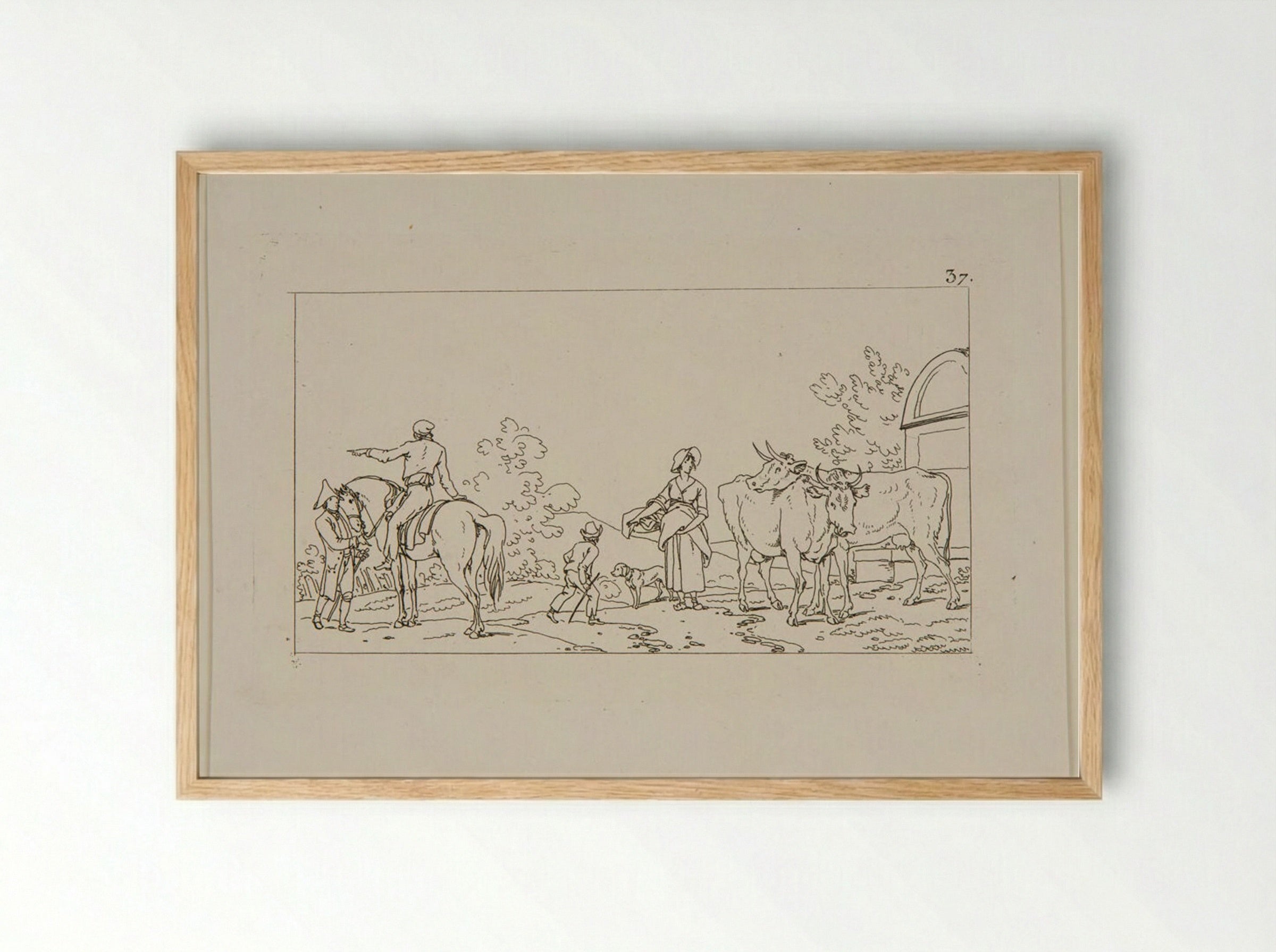 Untitled (Rural Scene with Cattle and Horseman) - Jacques-Francois-Joseph Swebach - Framed Print Wood