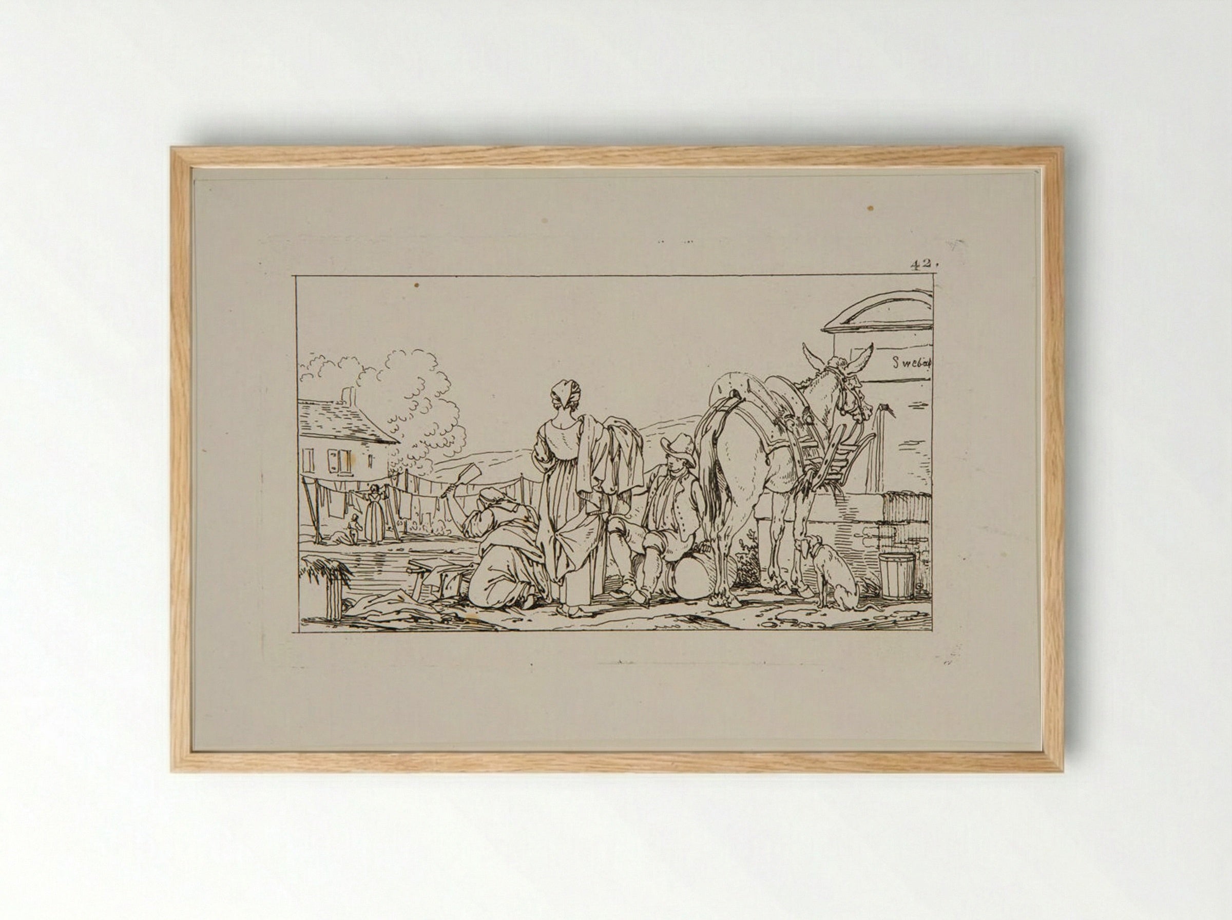 Untitled (Rural Scene with Figures and Donkey) - Jacques-Francois-Joseph Swebach - Framed Print Wood