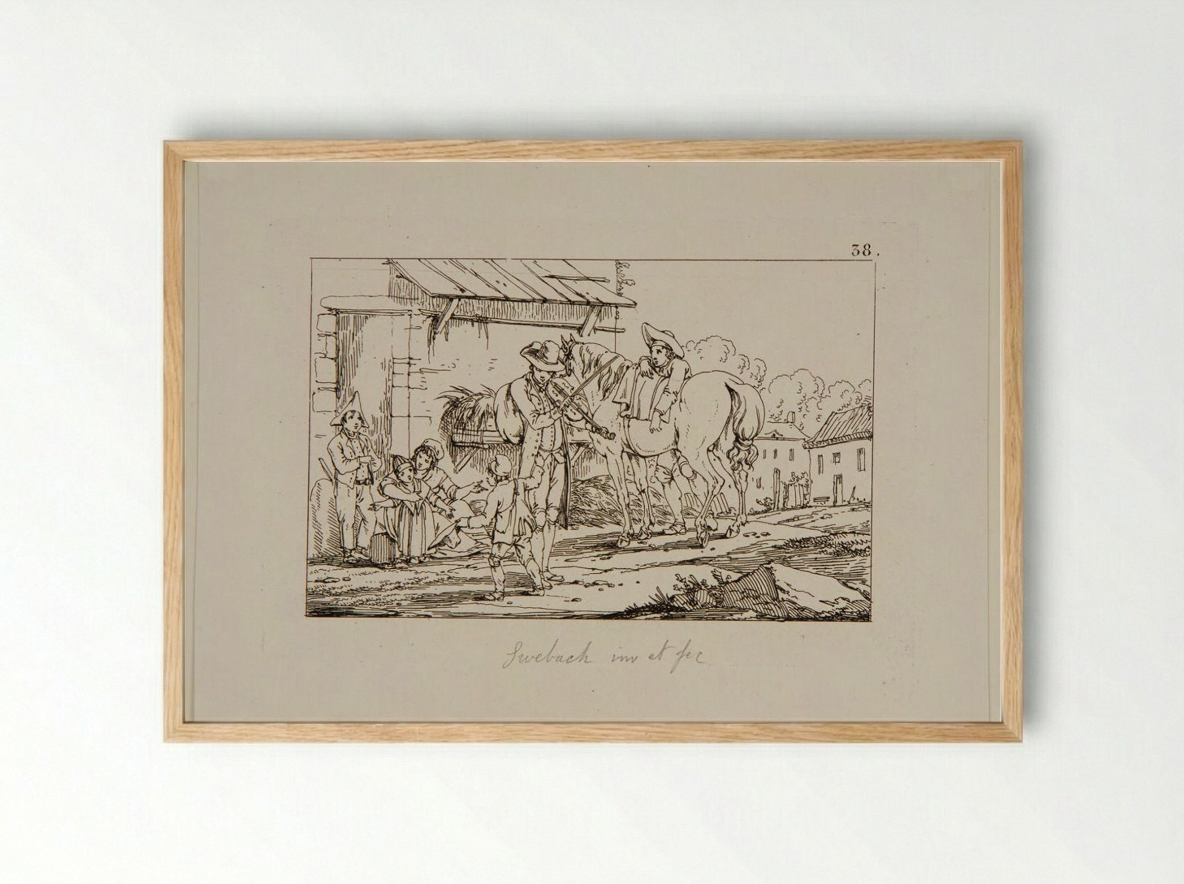 Untitled (Rural Scene with Horse and Figures) - Jacques-Francois-Joseph Swebach - Framed Print Wood