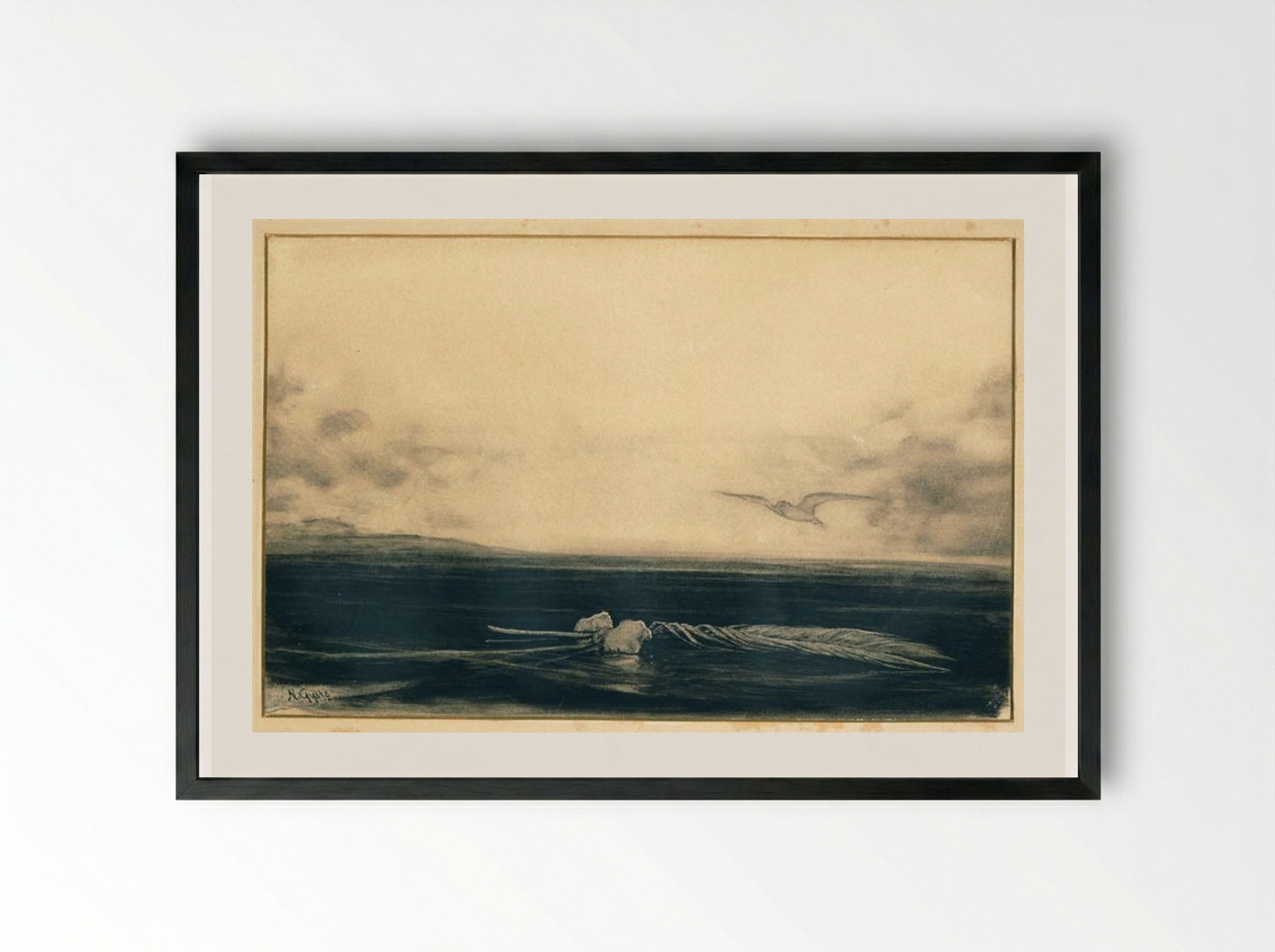 Untitled (Seascape with Feather) - Nikolaos Gyzis - Framed Print Black