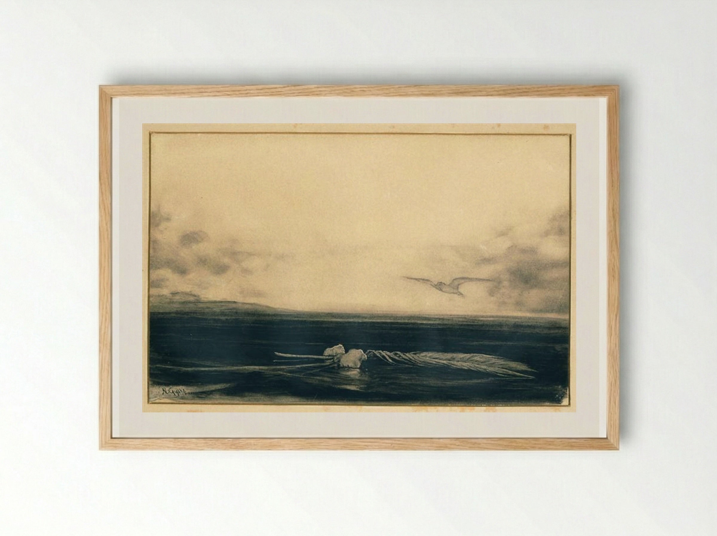 Untitled (Seascape with Feather) - Nikolaos Gyzis - Framed Print Wood