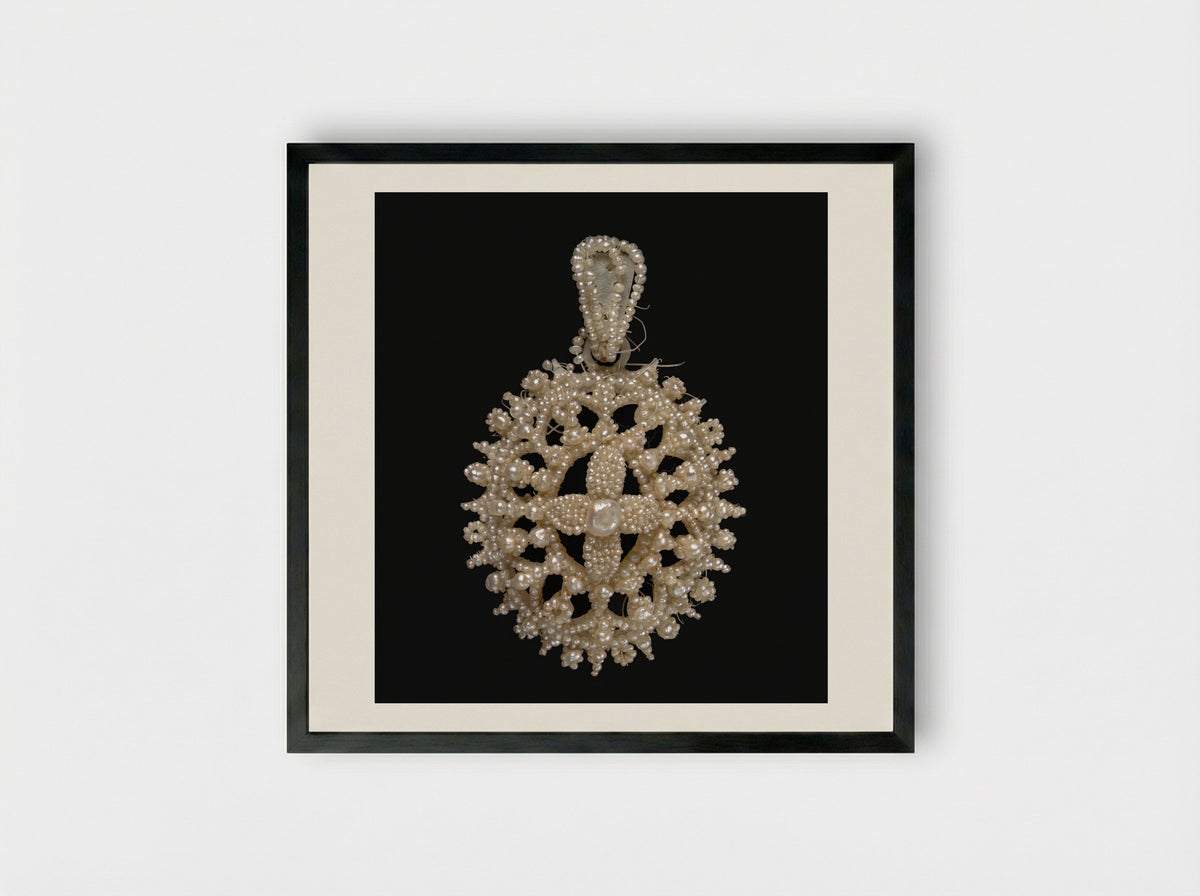 Untitled (Seed Pearl Pendant, Jewellery) - Fine Art Print - Framed Print Black