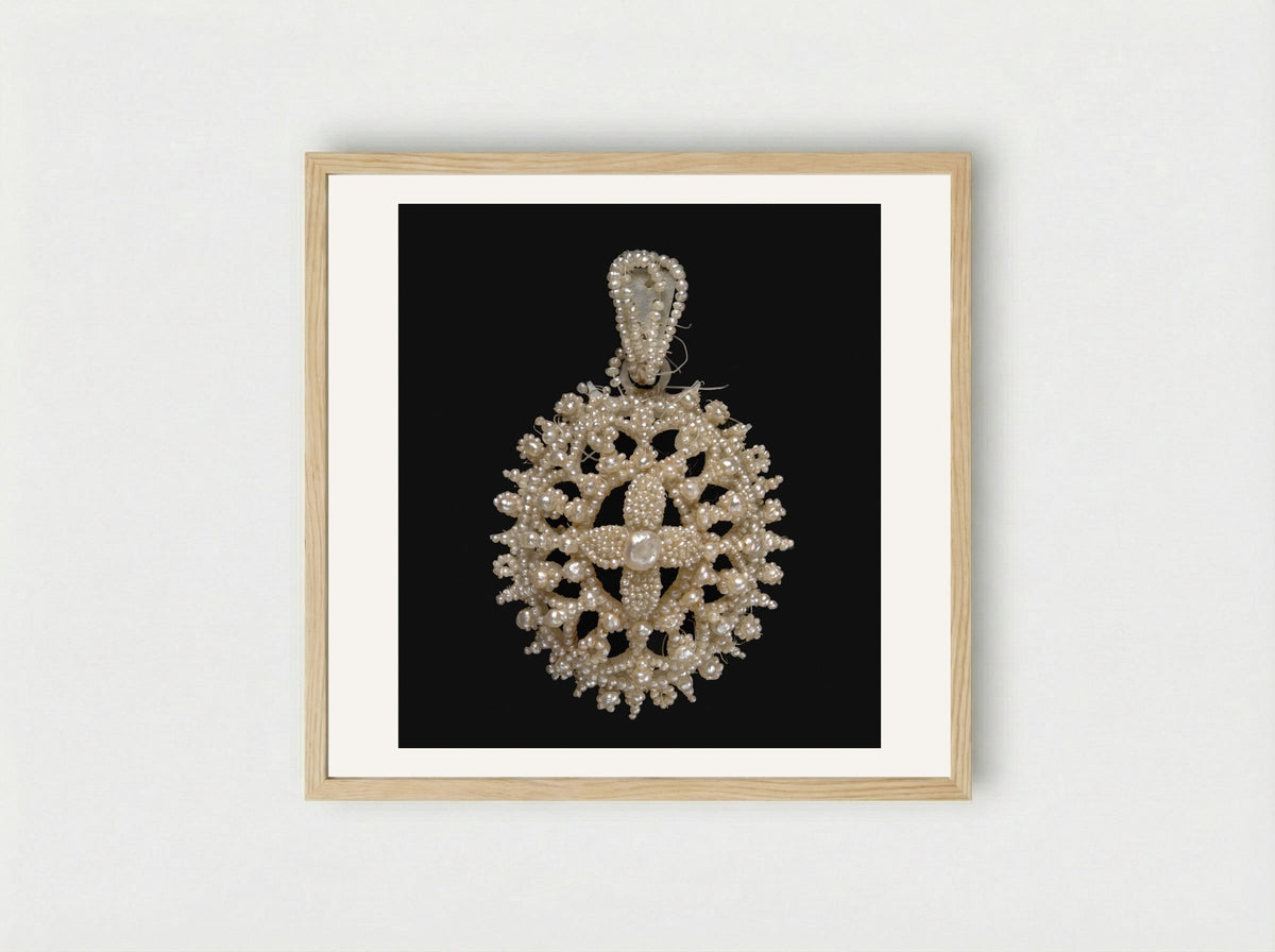 Untitled (Seed Pearl Pendant, Jewellery) - Fine Art Print - Framed Print Wood