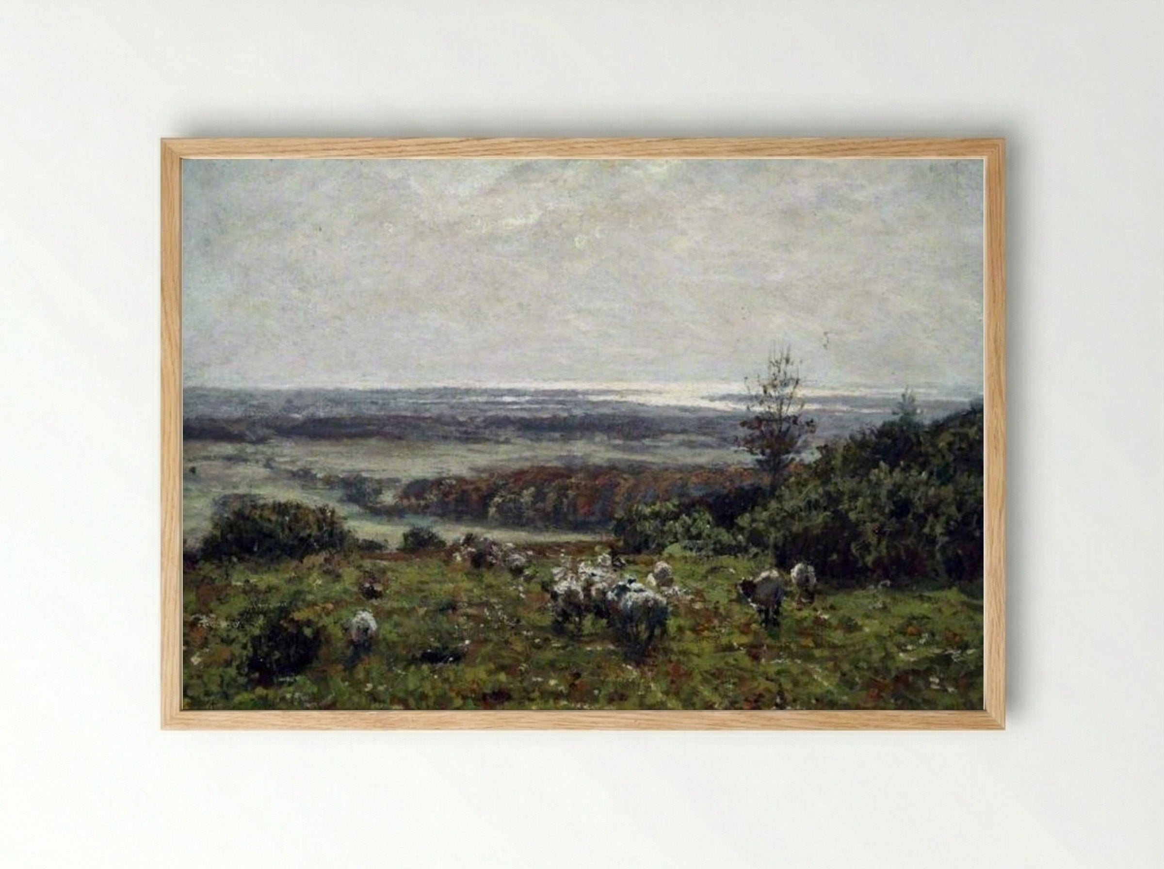 Untitled (Sheep Grazing on a Hillside) - James Charles - Framed Print Wood