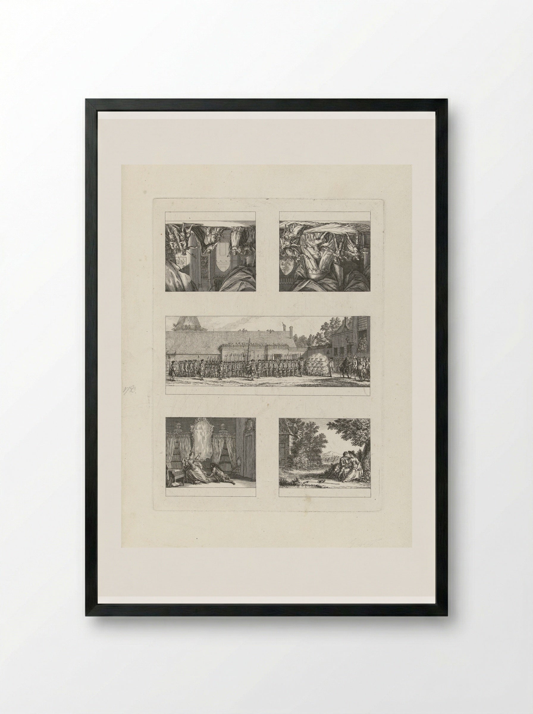 Untitled (Sheet with Five Scenes) - Cornelis Brouwer - Framed Print Black