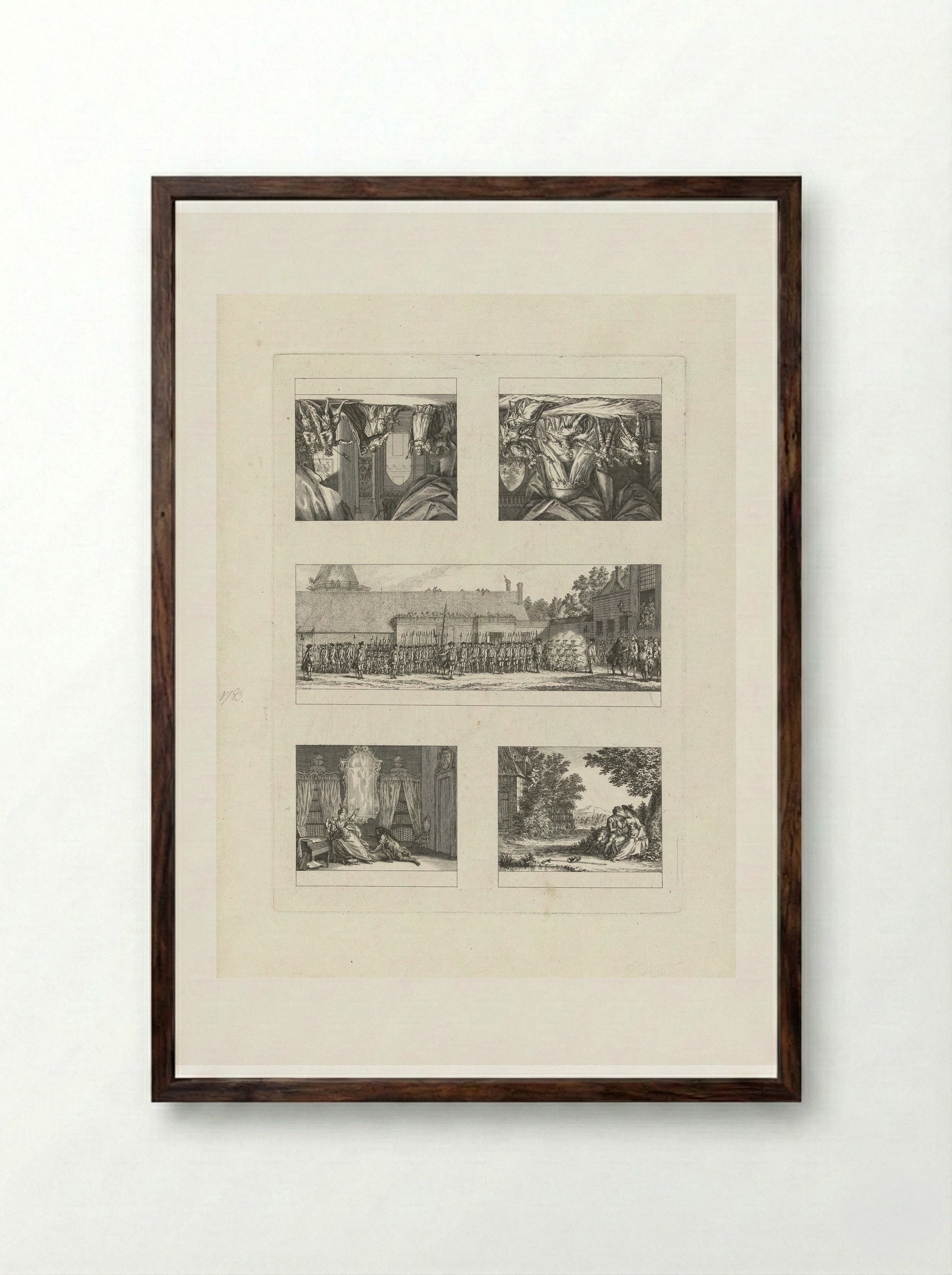 Untitled (Sheet with Five Scenes) - Cornelis Brouwer - Framed Print Dark Wood