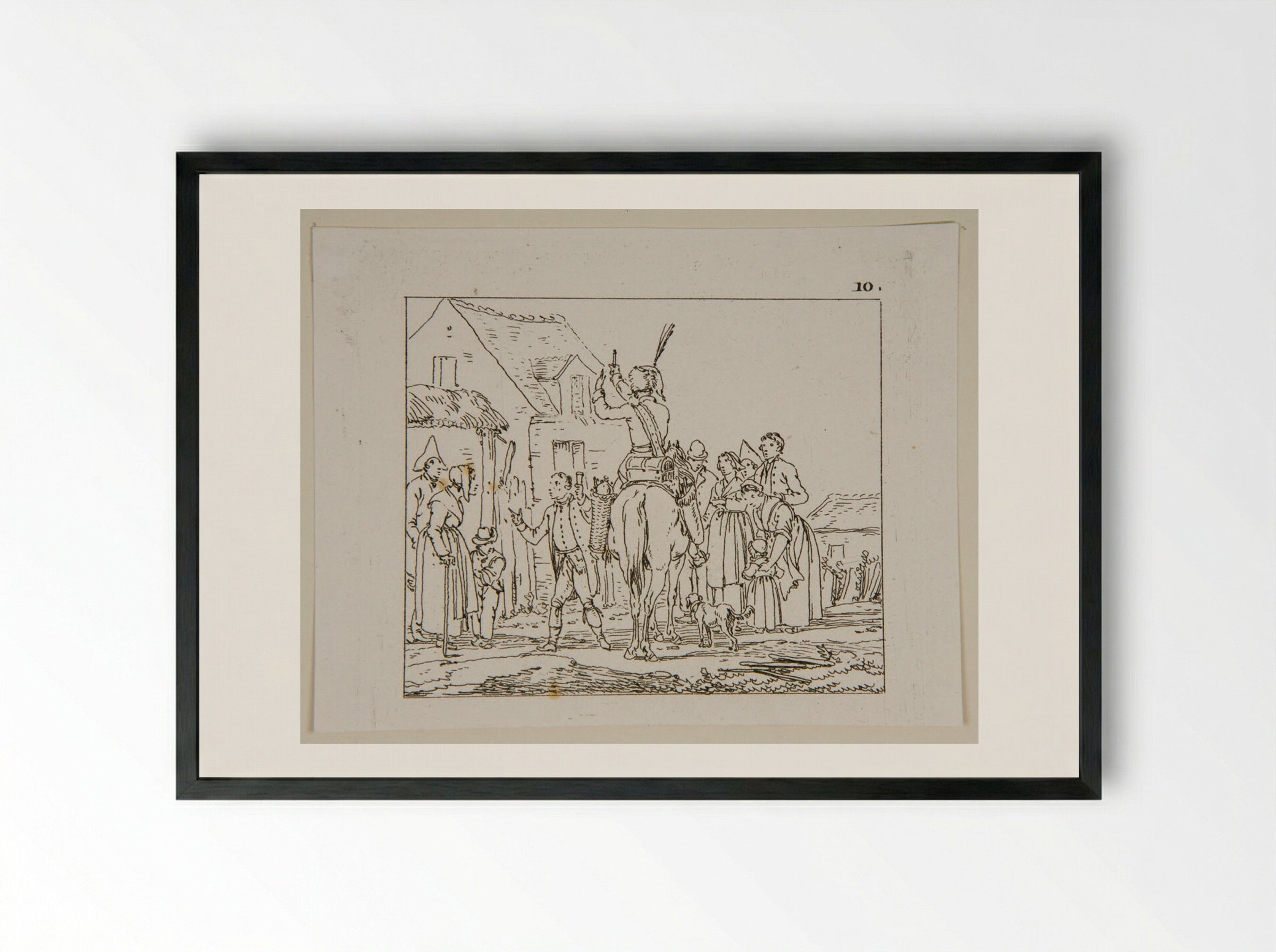 Untitled (Soldier on Horseback with Villagers) - Jacques-Francois-Joseph Swebach - Framed Print Black