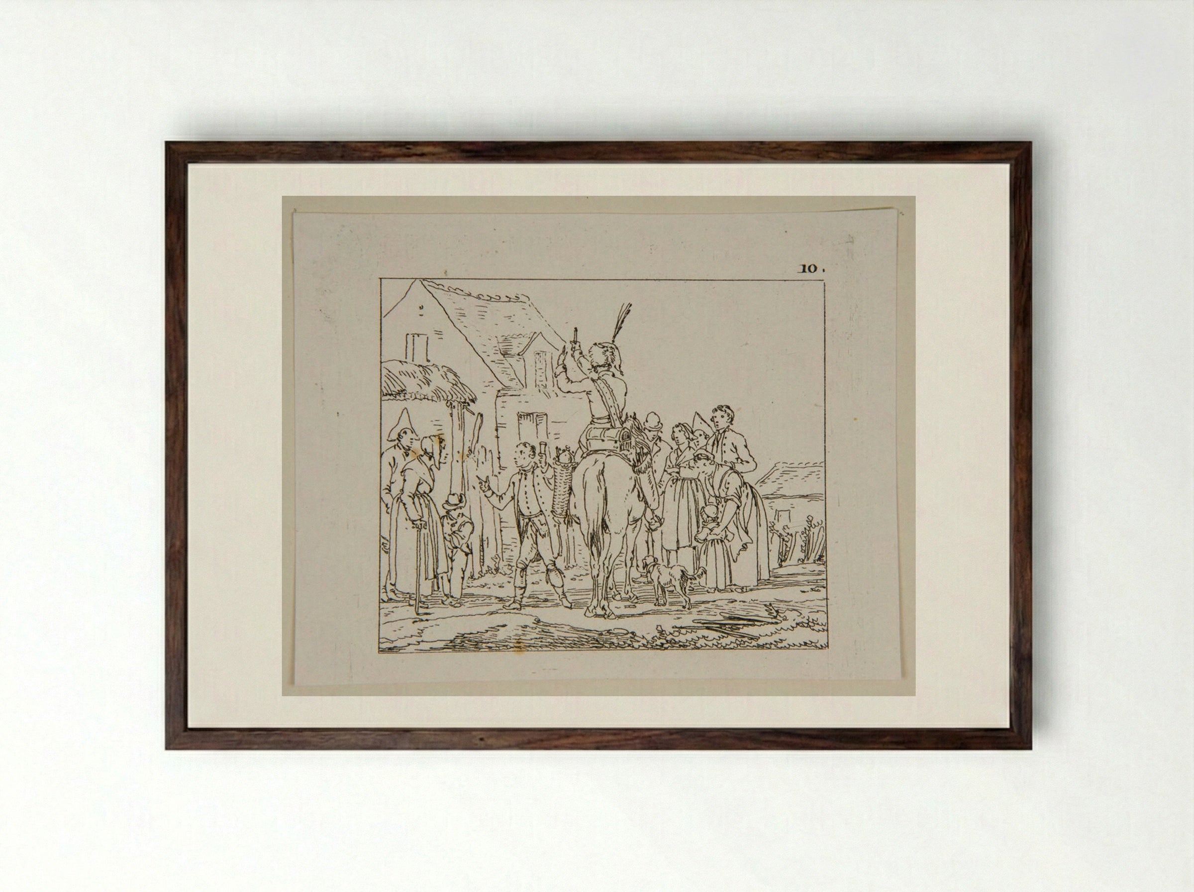 Untitled (Soldier on Horseback with Villagers) - Jacques-Francois-Joseph Swebach - Framed Print Dark Wood