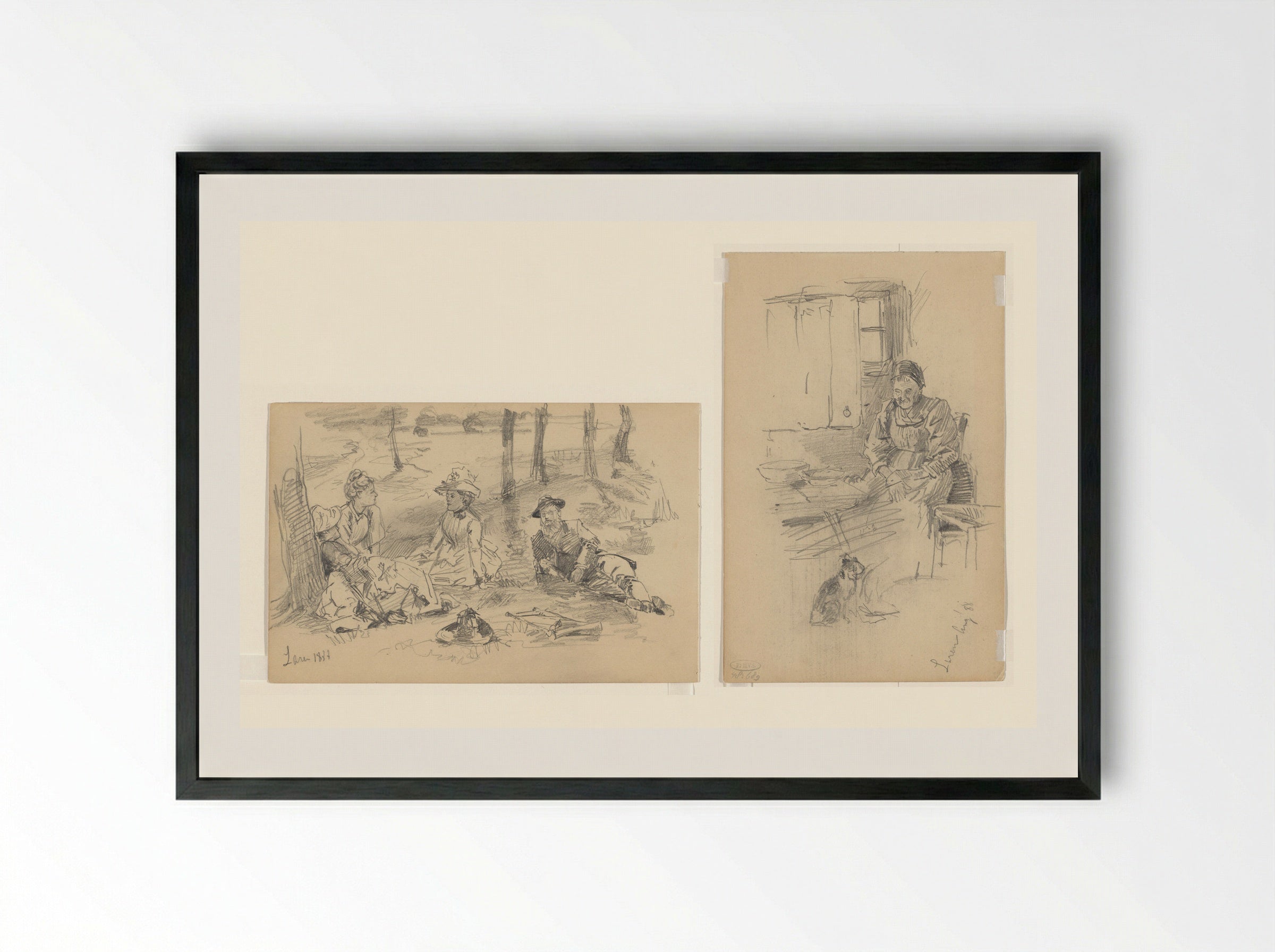 Untitled (Studies of Figures and Interior) - Jan Hoynck van Papendrecht - Framed Print Black