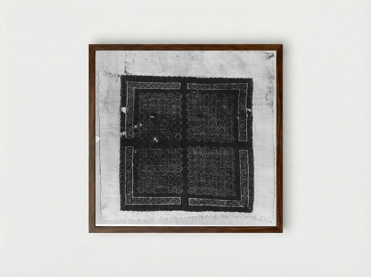 Untitled (Textile Fragment, Embroidery on Linen) - Fine Art Print - Framed Print Dark Wood