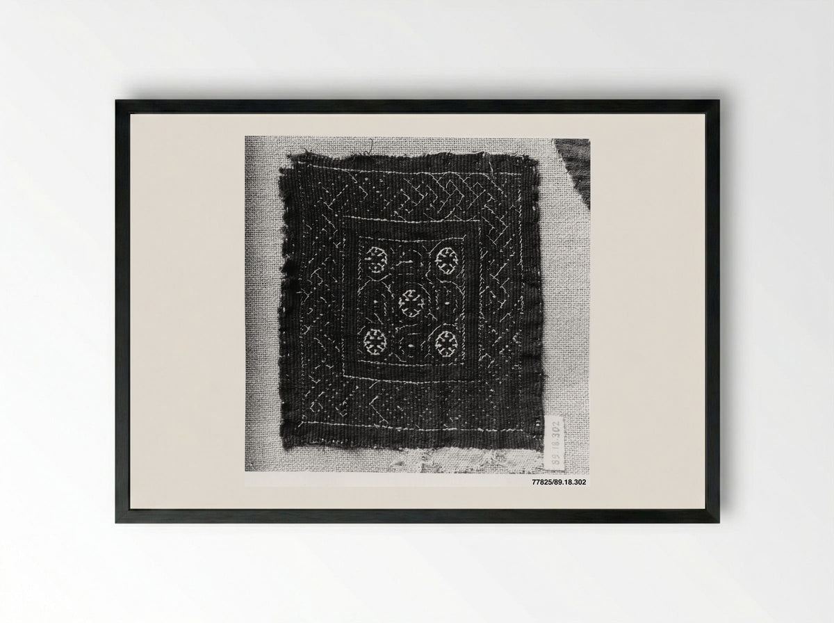 Untitled (Textile Fragment with Geometric Motifs) - Fine Art Print - Framed Print Black