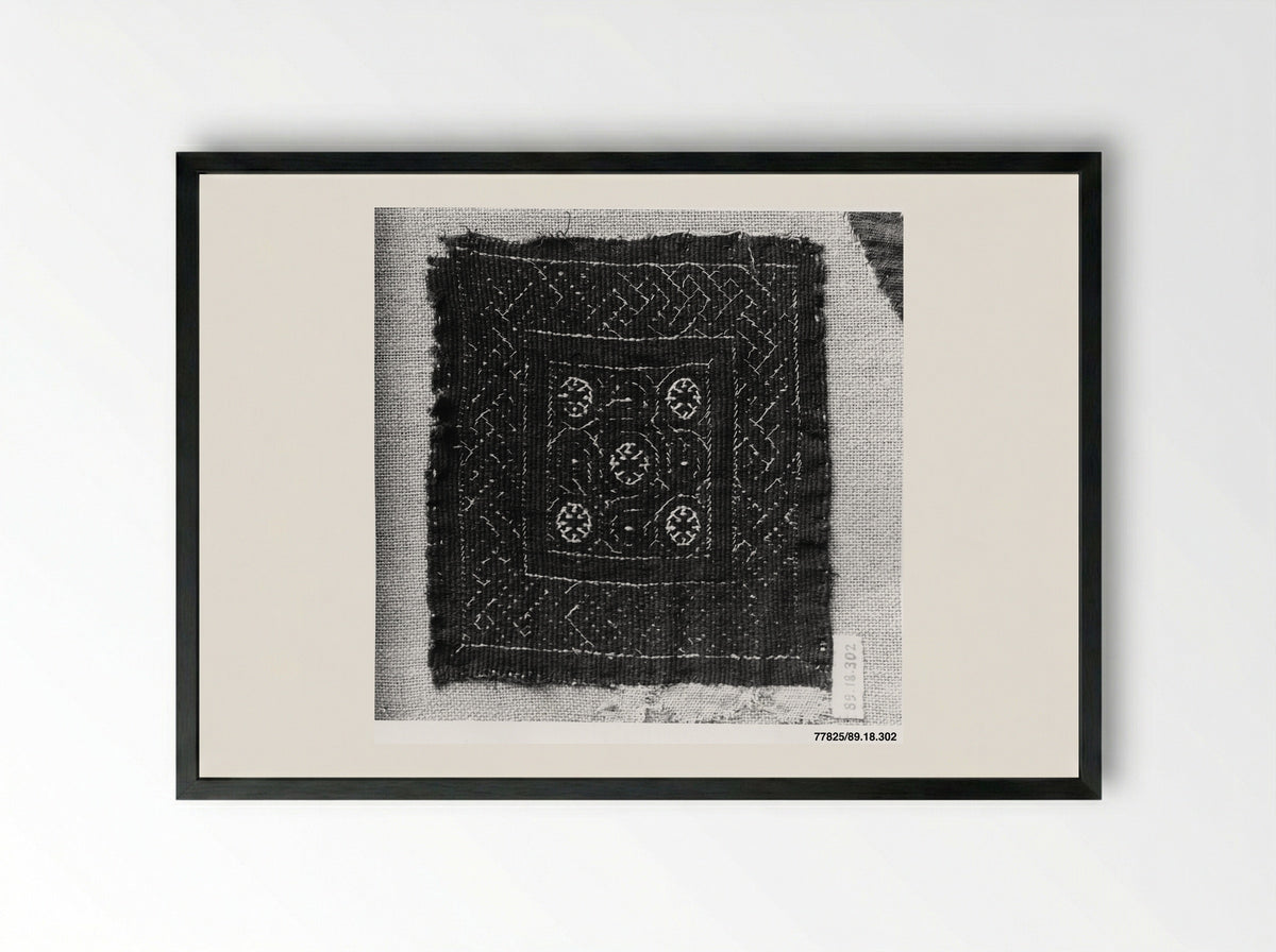 Untitled (Textile Fragment with Geometric Motifs) - Fine Art Print - Framed Print Black