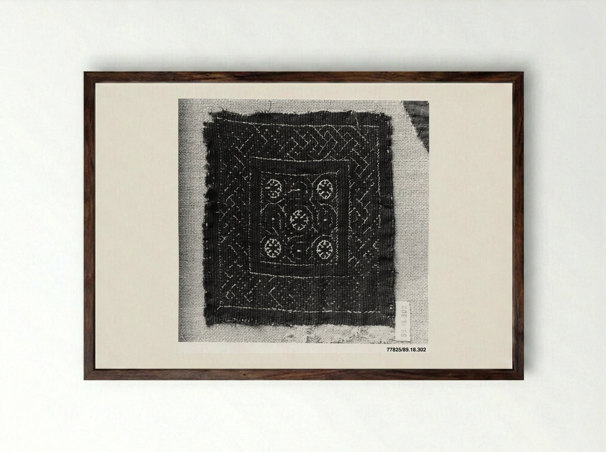 Untitled (Textile Fragment with Geometric Motifs) - Fine Art Print - Framed Print Dark Wood