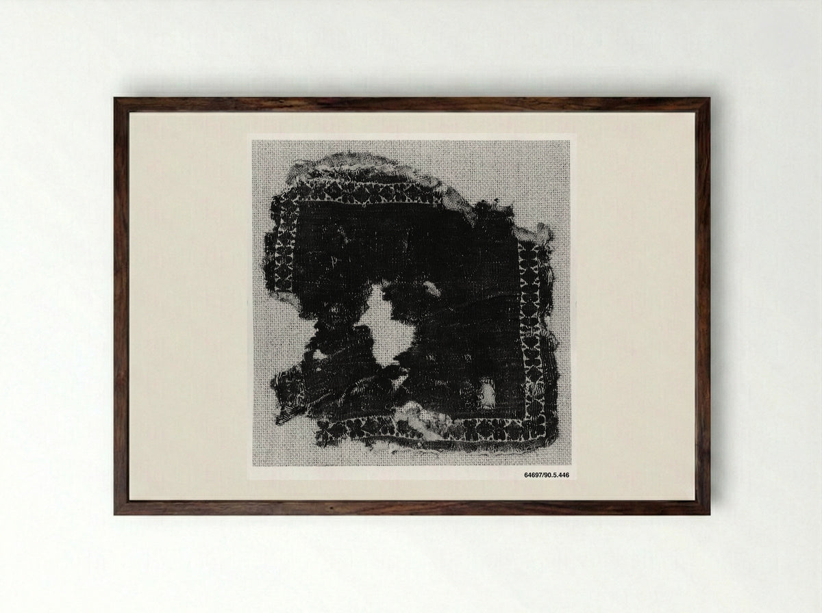 Untitled (Textile Fragment with Geometric Motifs) - Fine Art Print - Framed Print Dark Wood