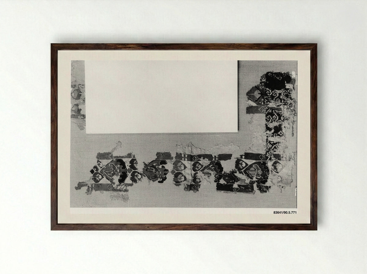 Untitled (Textile Fragment with Geometric Motifs) - Fine Art Print - Framed Print Dark Wood