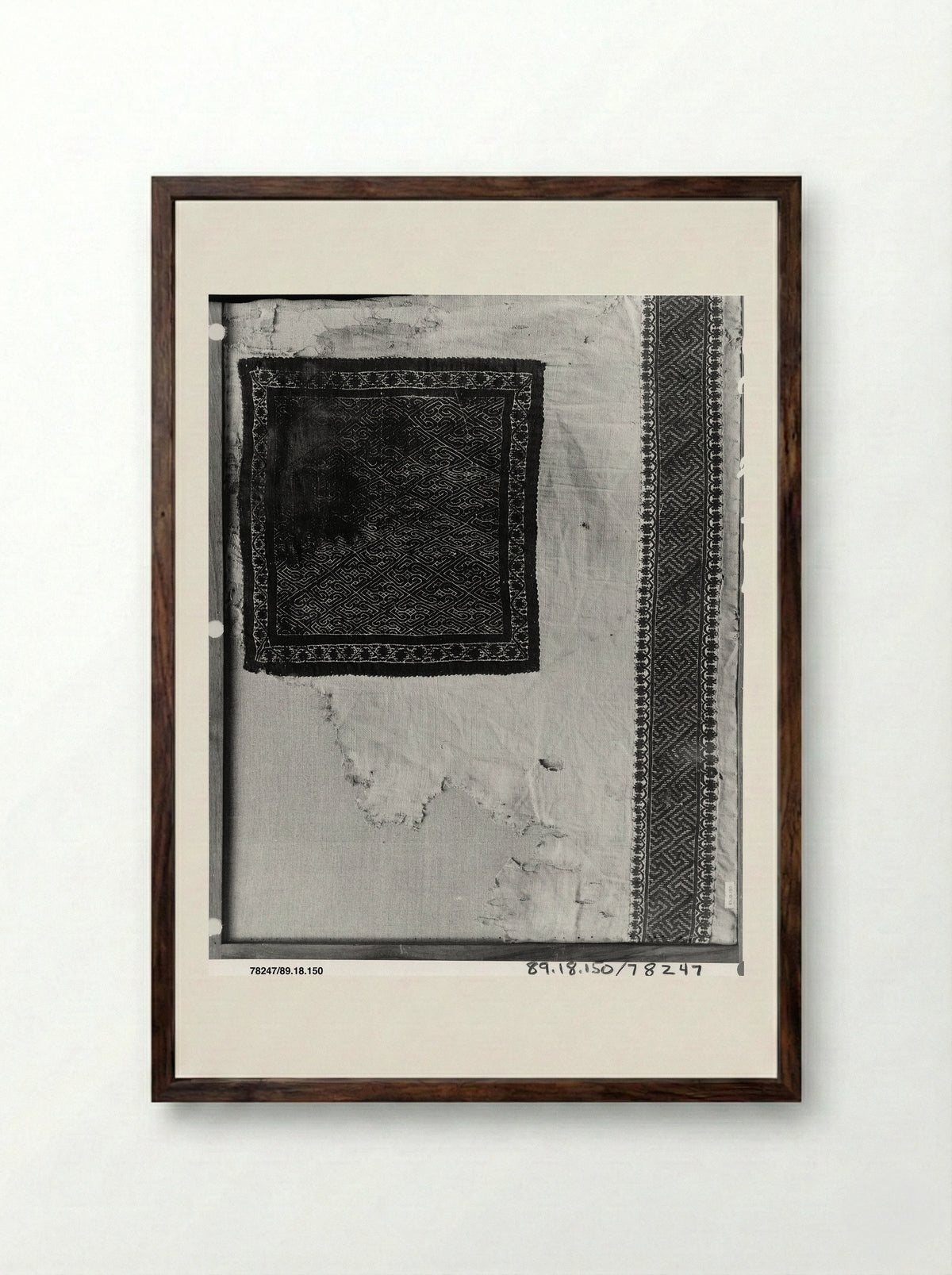 Untitled (Textile Fragment with Geometric Pattern) - Fine Art Print - Framed Print Dark Wood