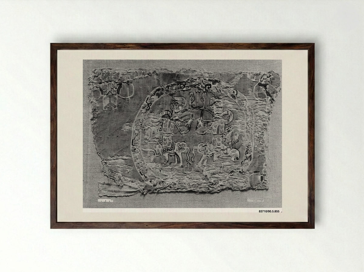 Untitled (Textile Fragment with Heart Motif) - Fine Art Print - Framed Print Dark Wood