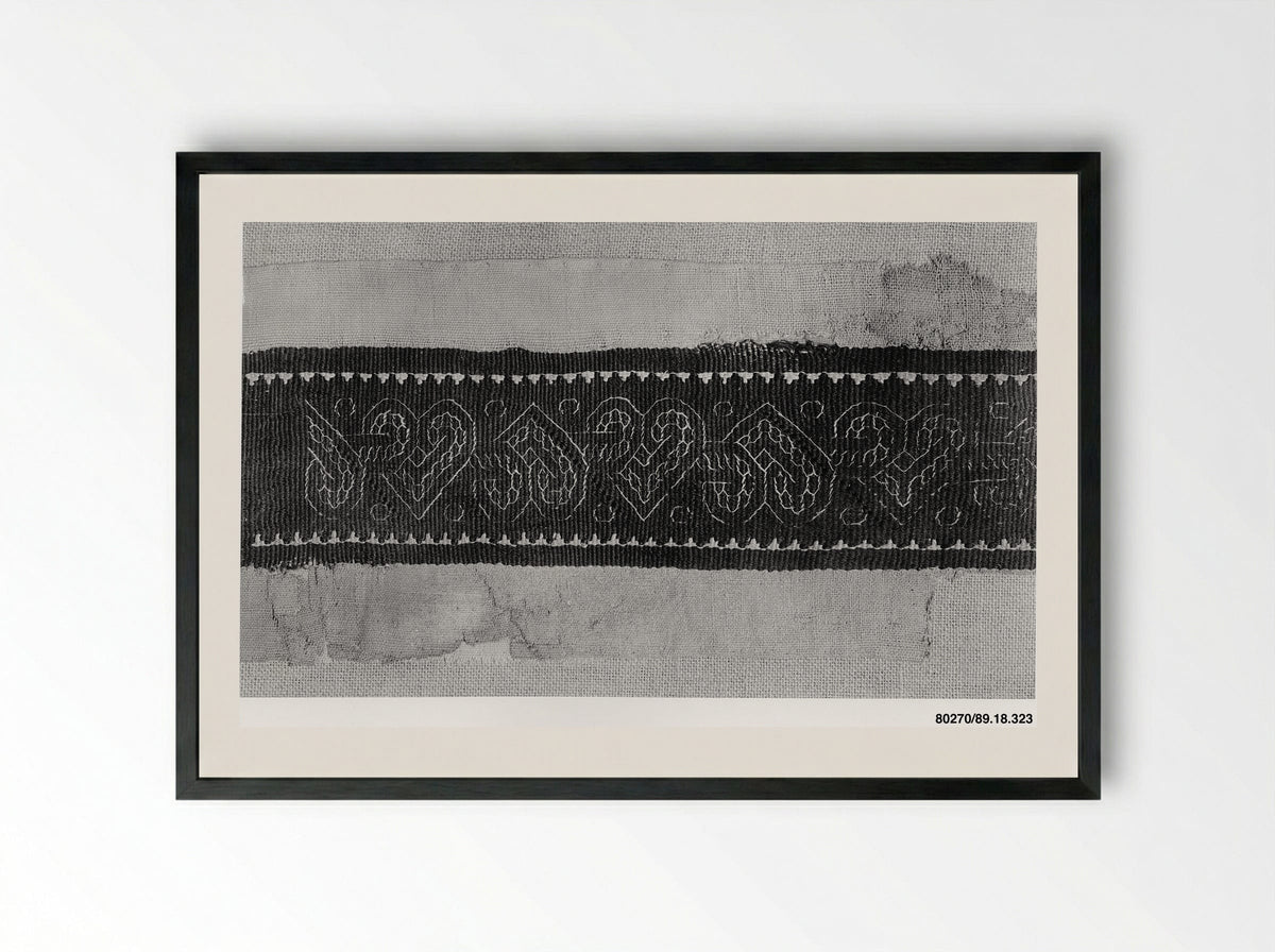 Untitled (Textile Fragment with Heart Motifs) - Fine Art Print - Framed Print Black