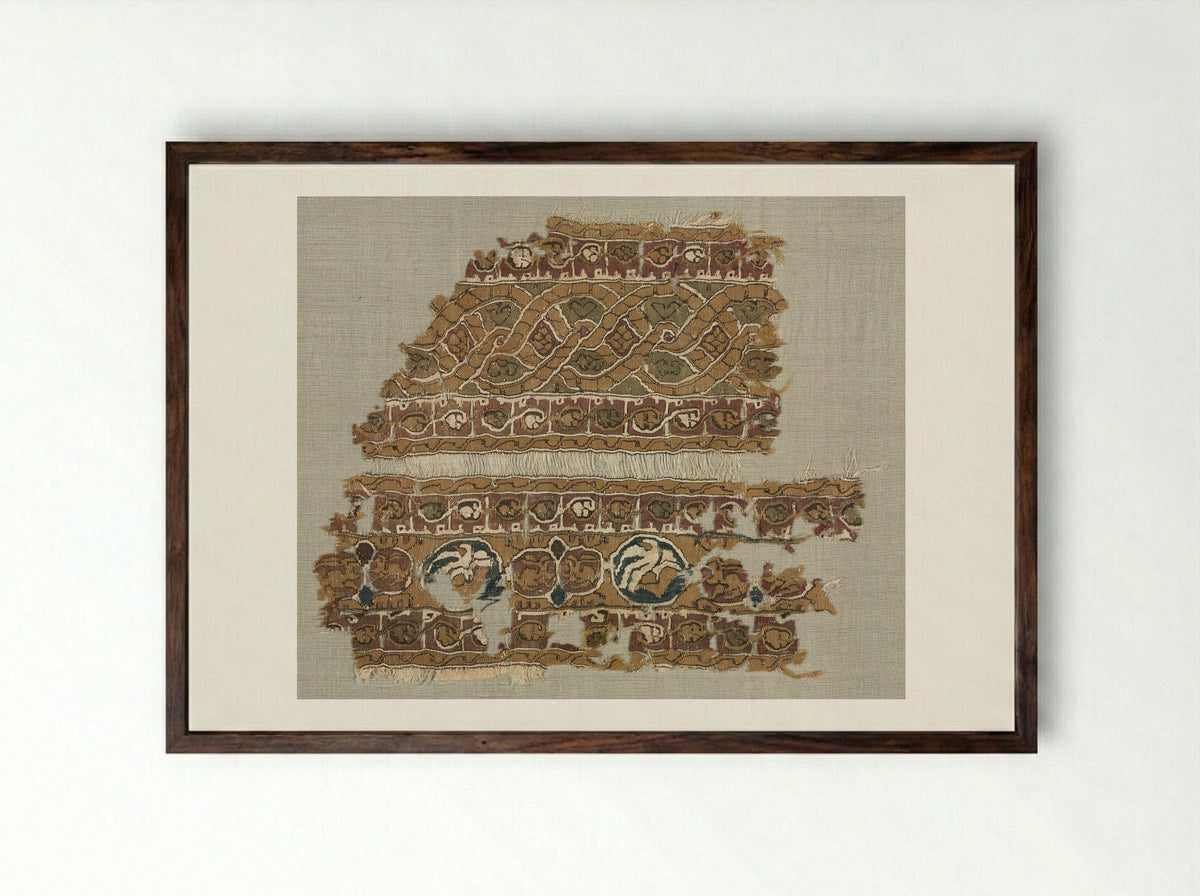 Untitled (Textile Fragment with Interlaced Patterns and Birds) - Unknown Artist - Framed Print Dark Wood