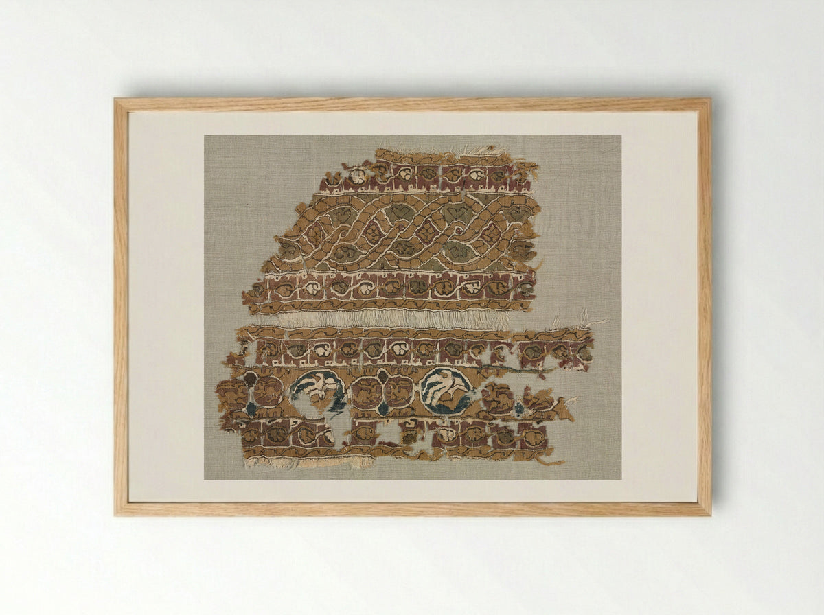 Untitled (Textile Fragment with Interlaced Patterns and Birds) - Unknown Artist - Framed Print Wood
