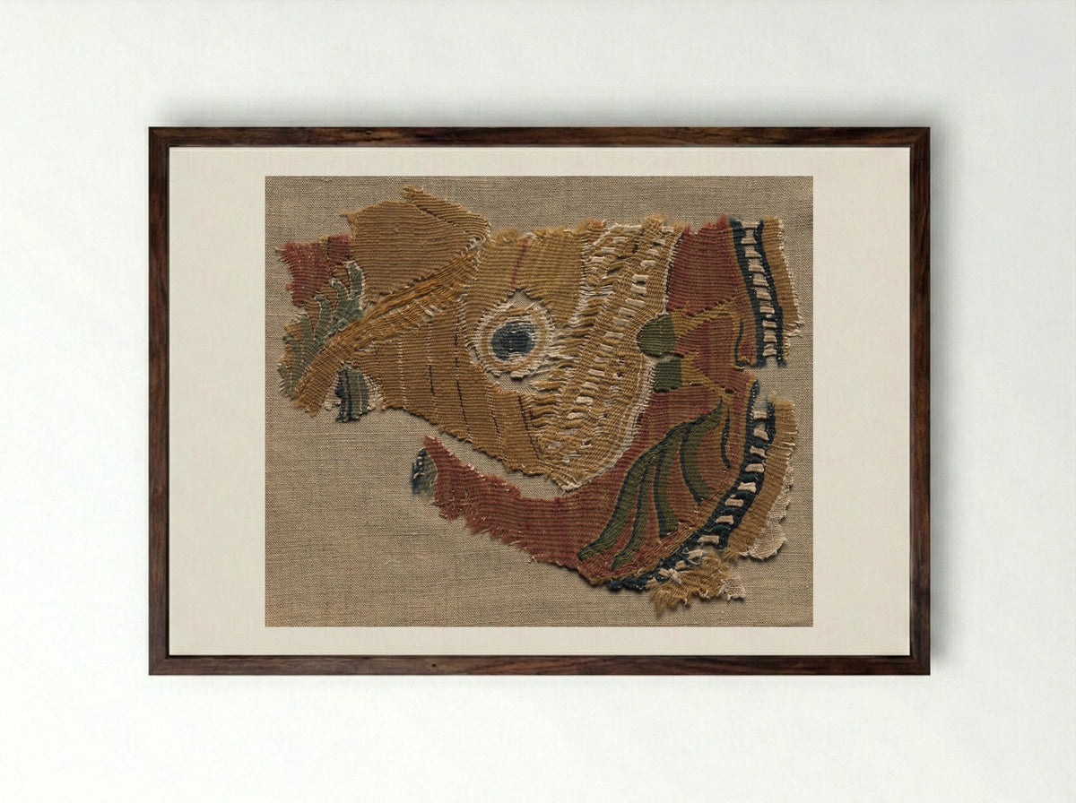 Untitled (Textile Fragment with Roundel) - Fine Art Print - Framed Print Dark Wood