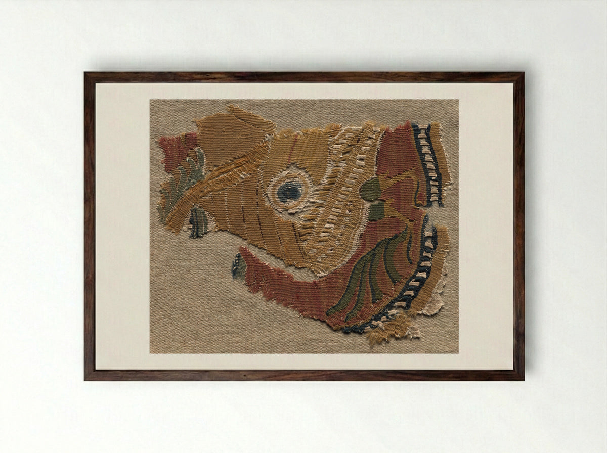 Untitled (Textile Fragment with Roundel) - Fine Art Print - Framed Print Dark Wood
