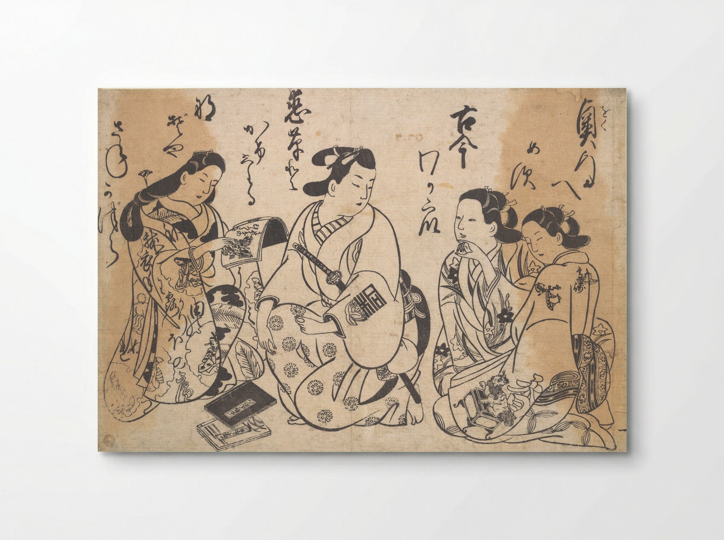 Untitled (Three Figures with Books) - Okumura Masanobu - Poster
