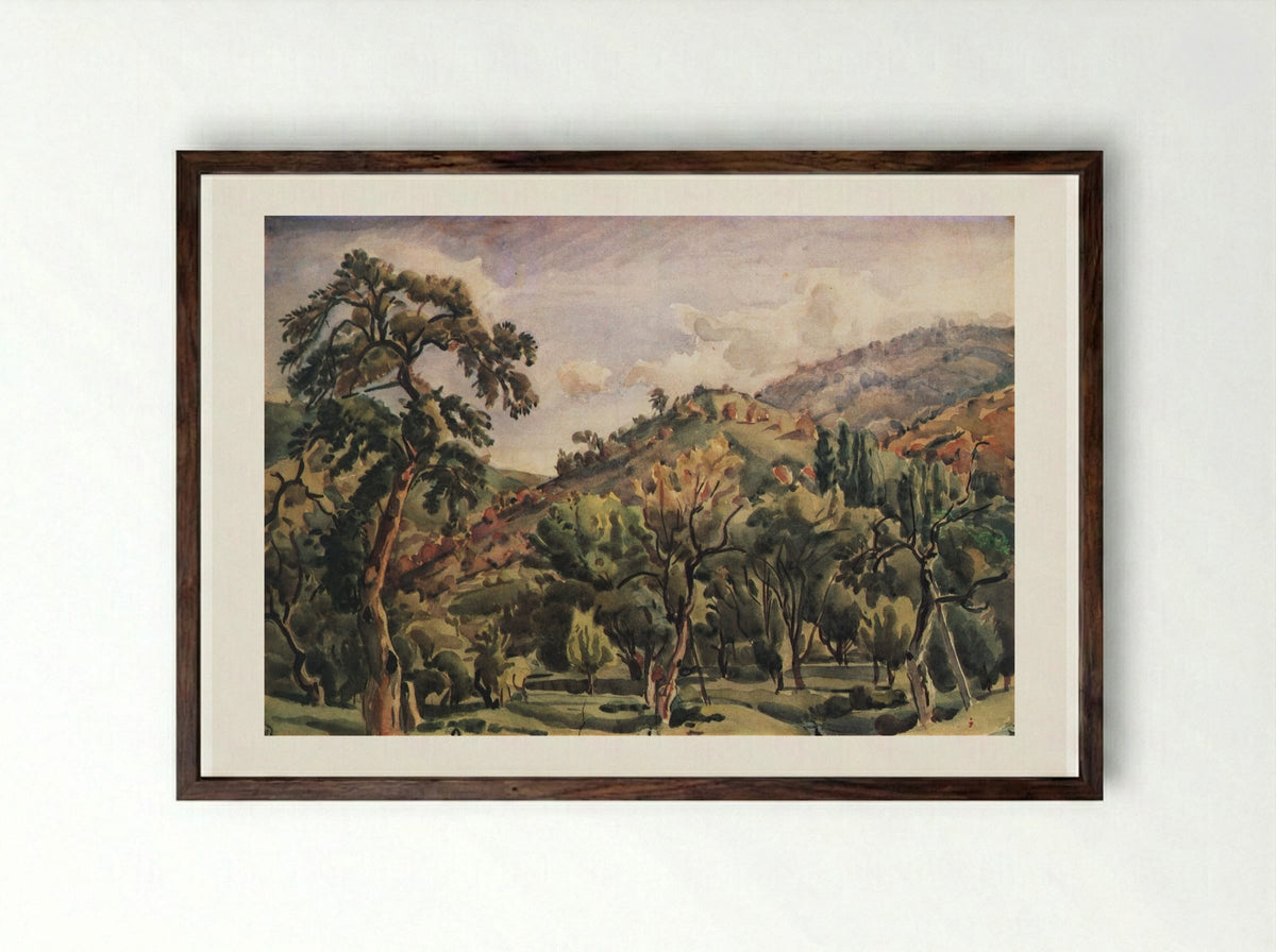 Untitled (Trees in a Hilly Region) - Konstantin Bogaevsky - Framed Print Dark Wood