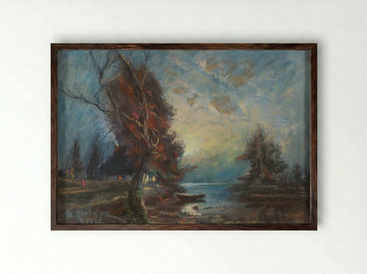 Untitled (Twilight Shoreline) - Julius Sergius von Klever - Framed Print Dark Wood