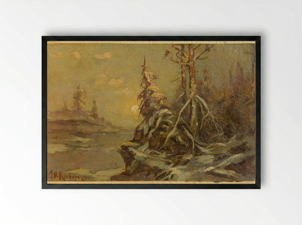 Untitled (Winter Forest at Sunset) - Julius Sergius von Klever - Framed Print Black