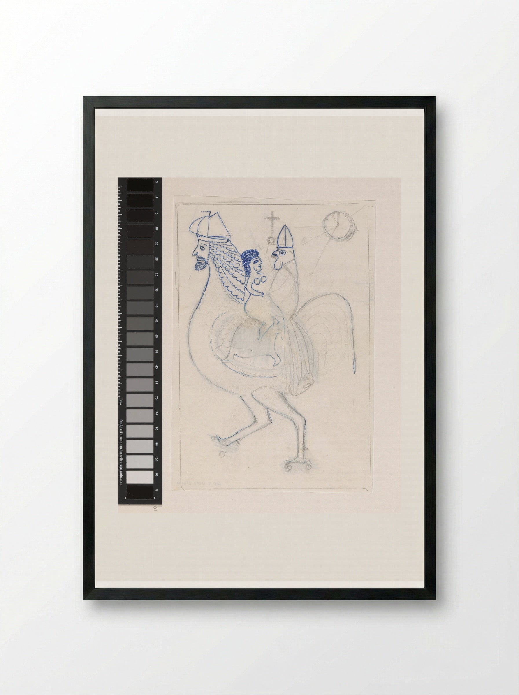 Untitled (Woman and Rooster with Mitre on a Fantastic Creature) - Willem Westbroek - Framed Print Black