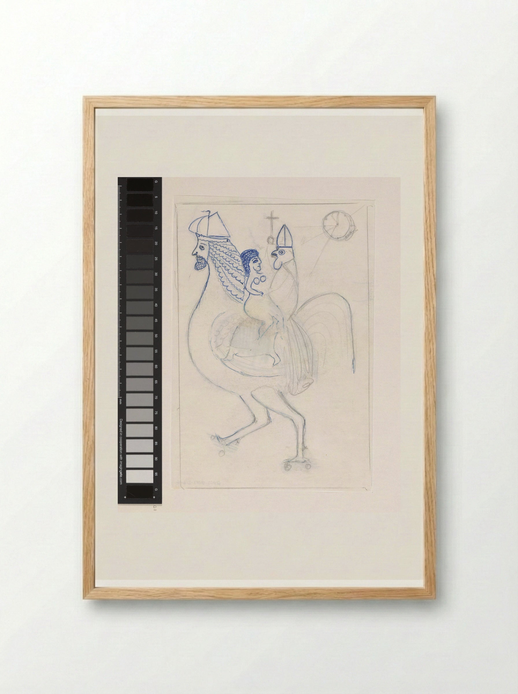 Untitled (Woman and Rooster with Mitre on a Fantastic Creature) - Willem Westbroek - Framed Print Wood