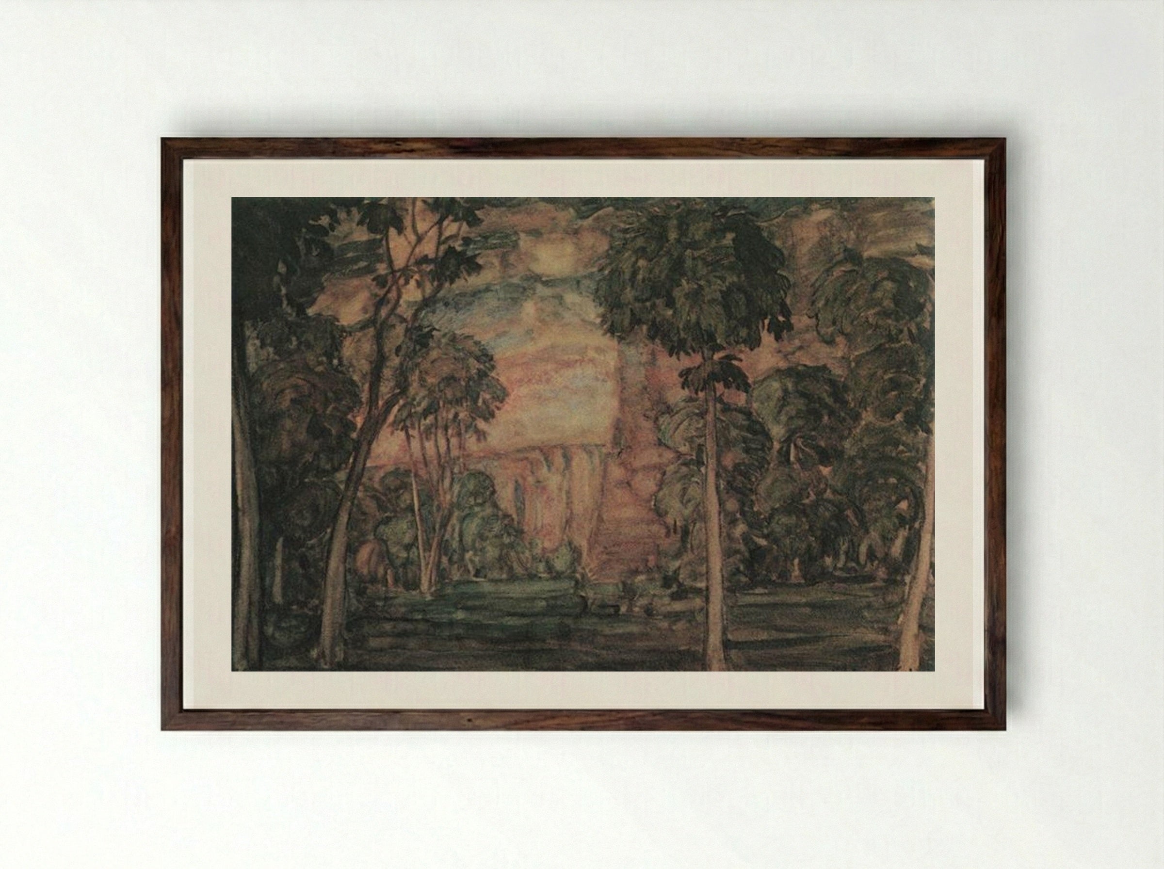 Untitled (Wooded Landscape) - Konstantin Bogaevsky - Framed Print Dark Wood